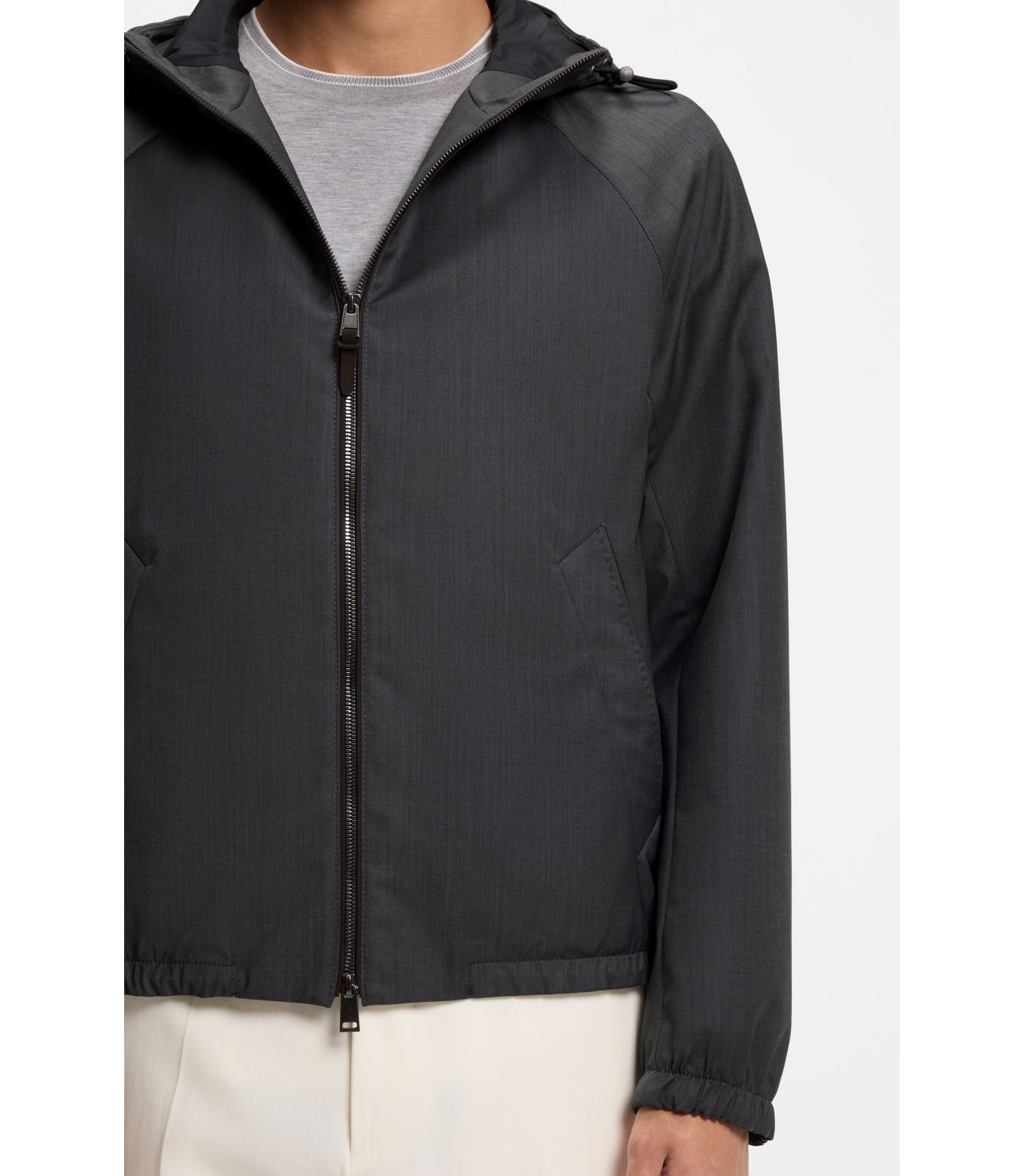 Boss Virgin Wool Windbreaker With Hood Black