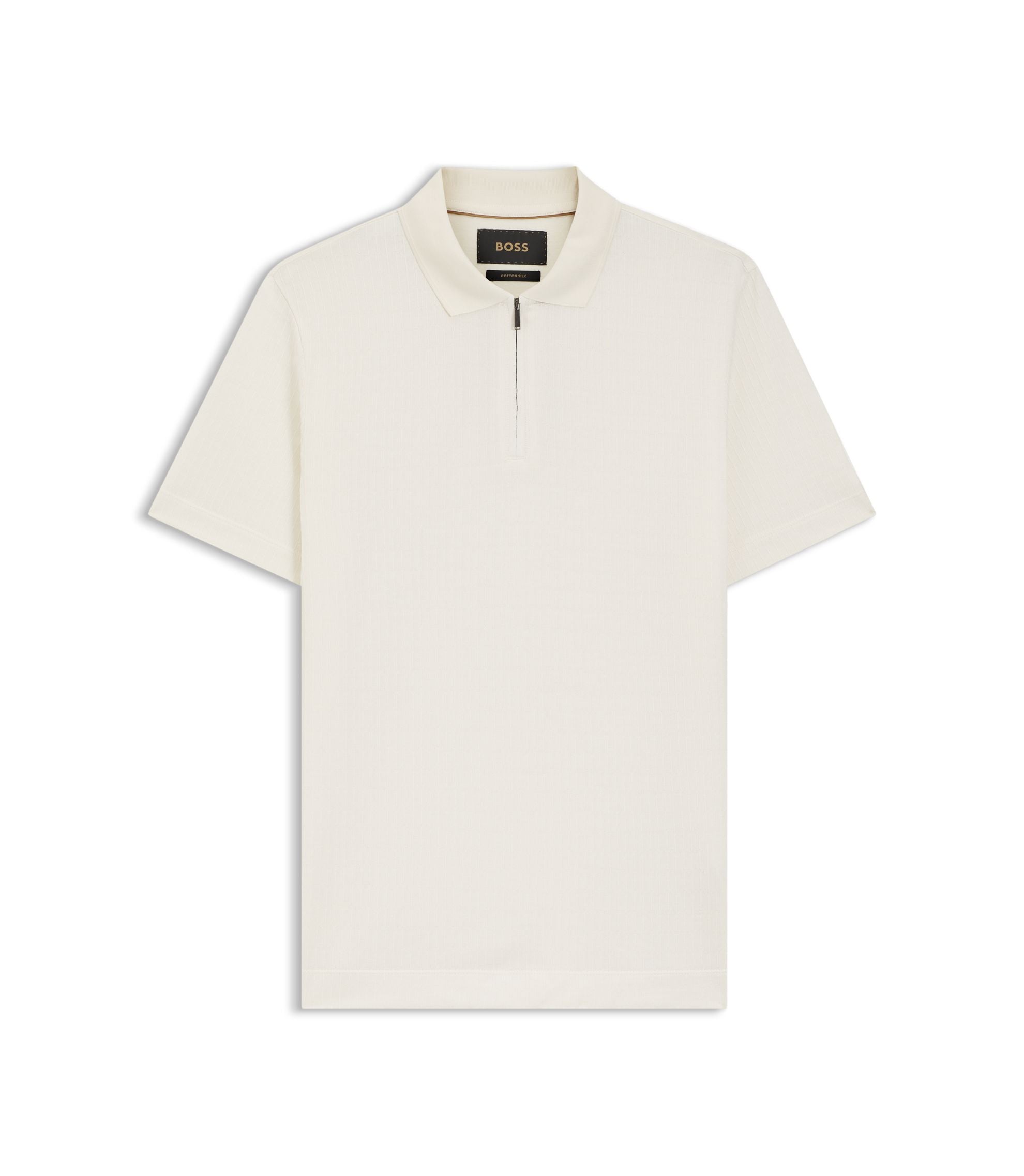 Boss Cotton Silk Polo Shirt With Zip Neck White