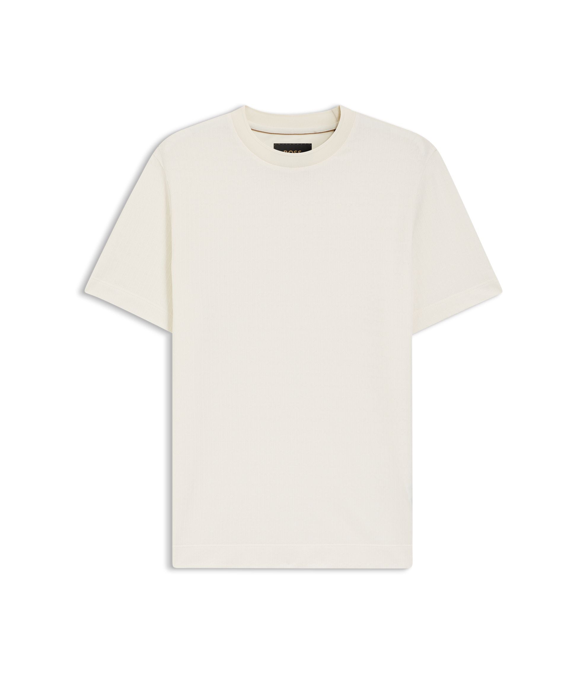 Boss Cotton Silk T Shirt With Geometric Jacquard White