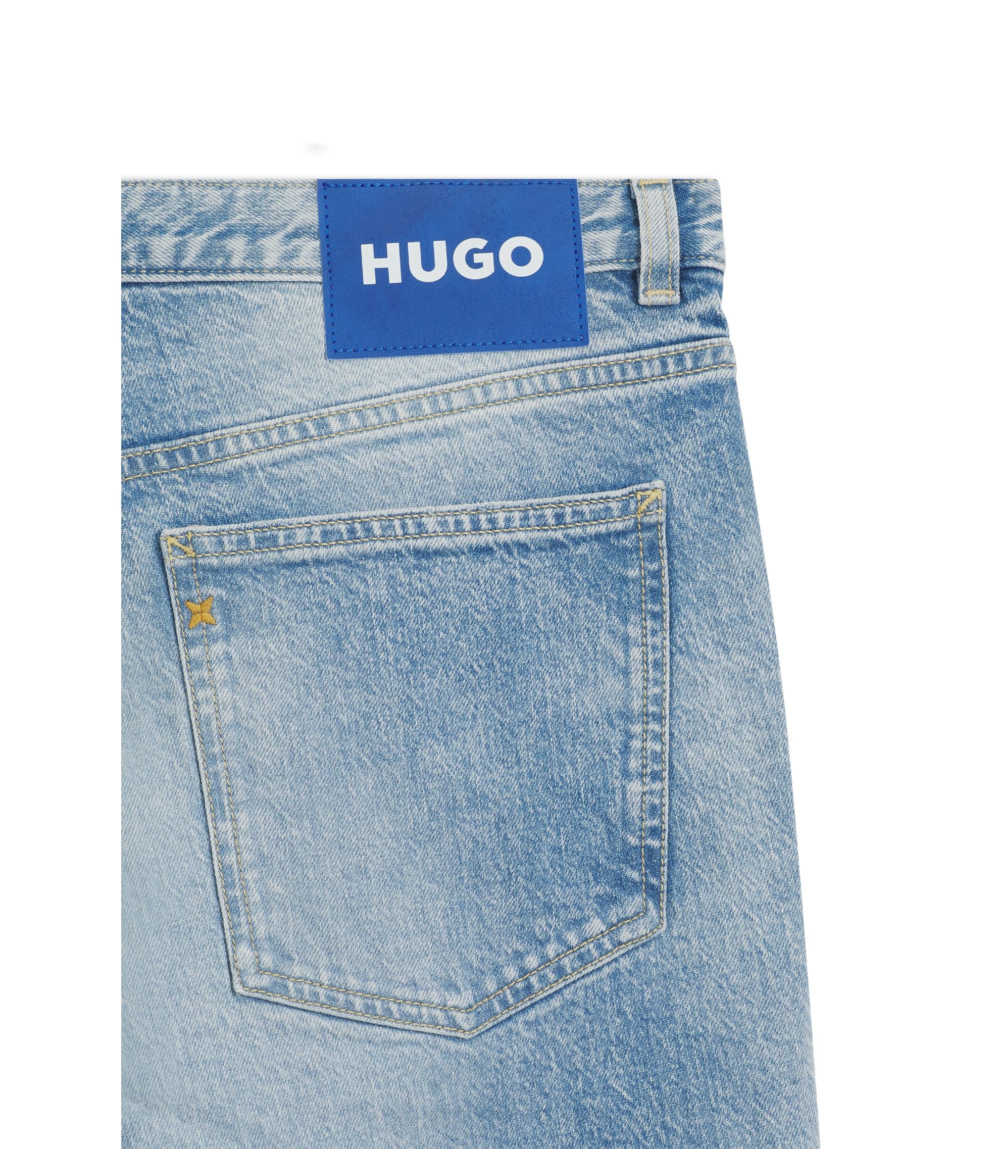 Hugo Blue Tapered Fit Jeans In Distressed Denim Turquoise