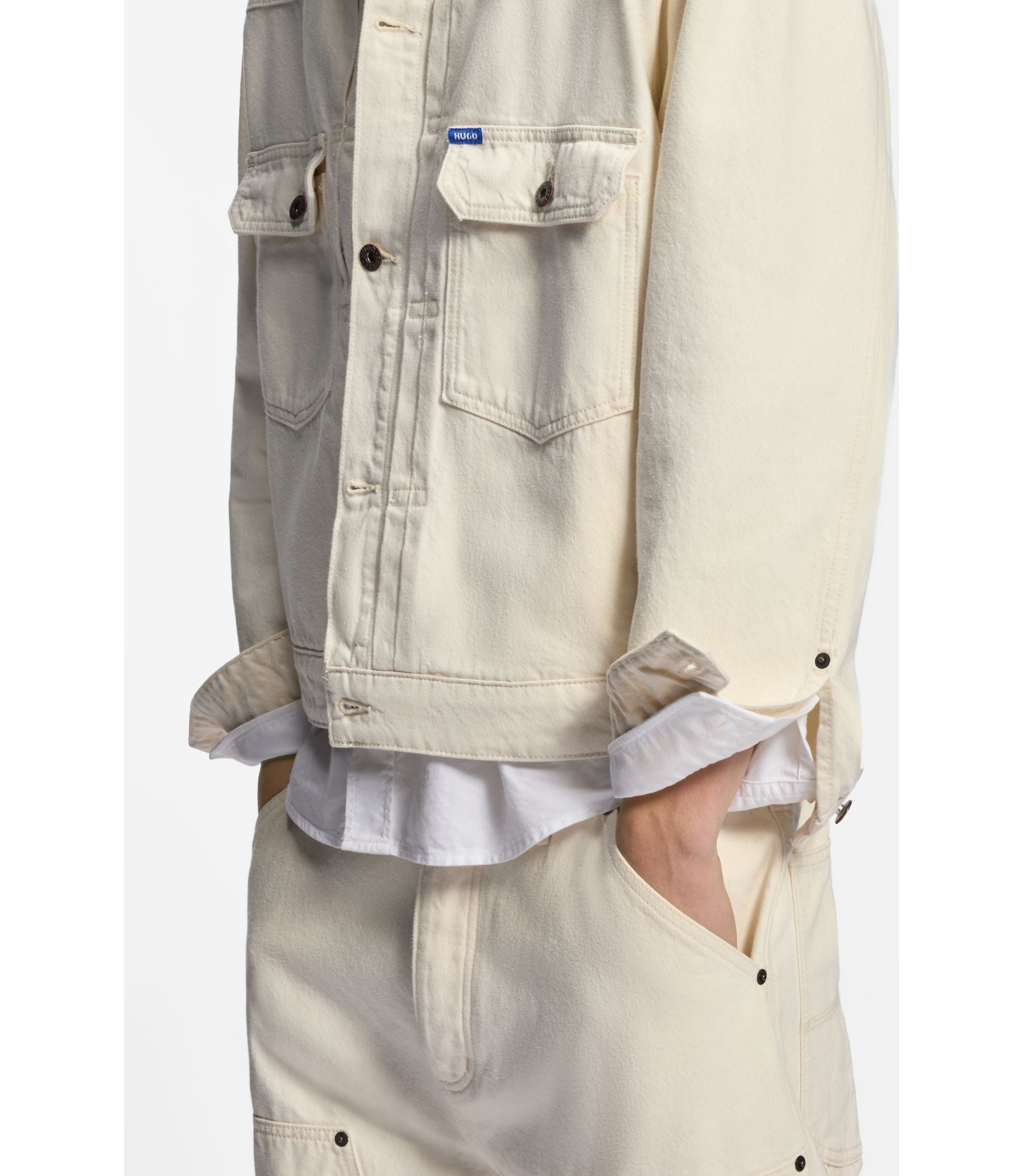 Hugo Relaxed Fit Trucker Jacket In Ecru Denim White