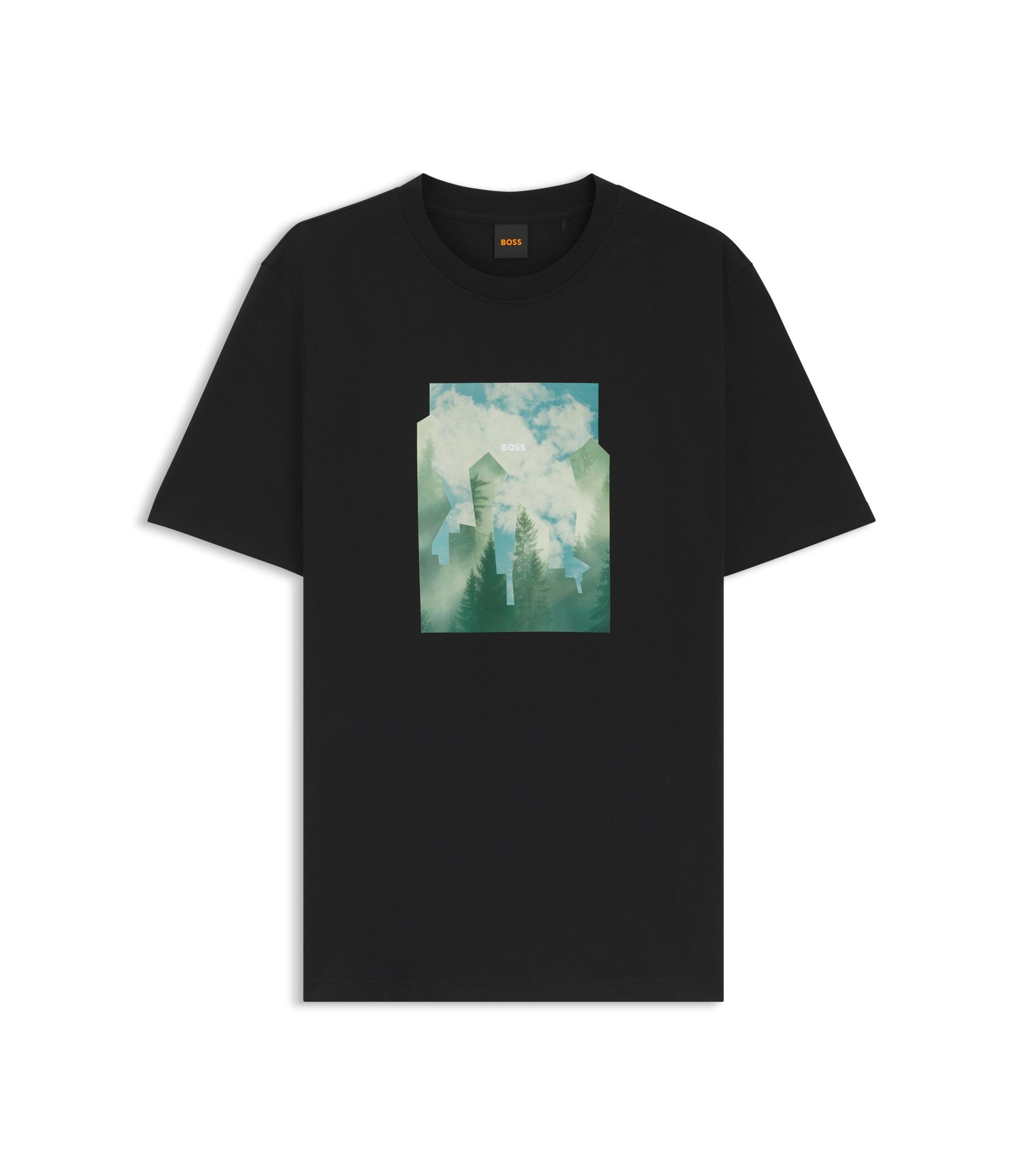 Boss Printed Artwork T Shirt In Cotton Jersey Black