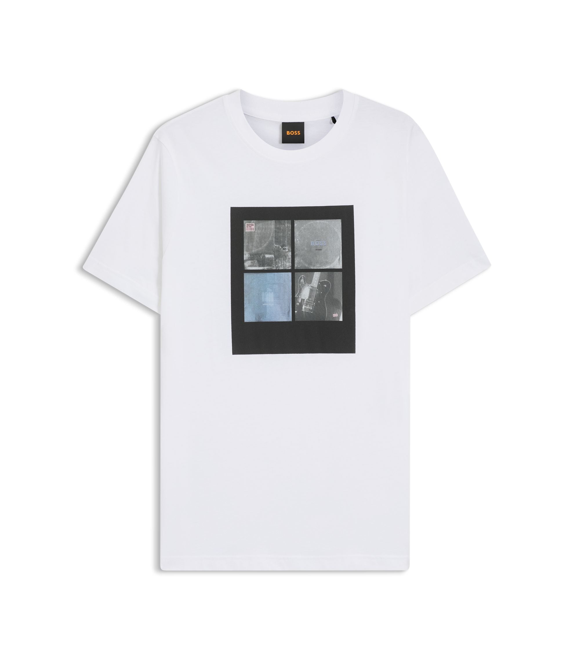Boss Printed Artwork T Shirt In Cotton Jersey White