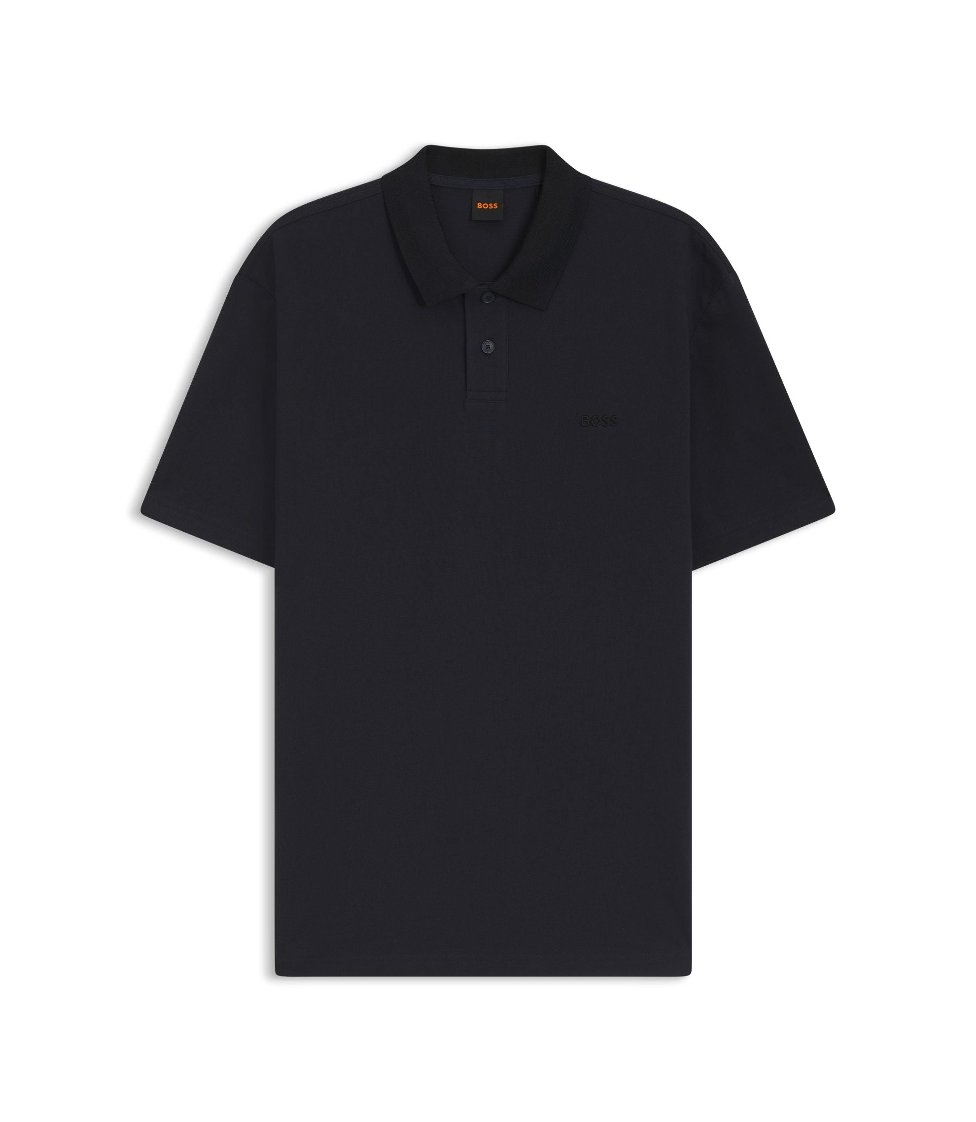 Boss Logo Detail Polo Shirt In Cotton Piqu Dark Blue