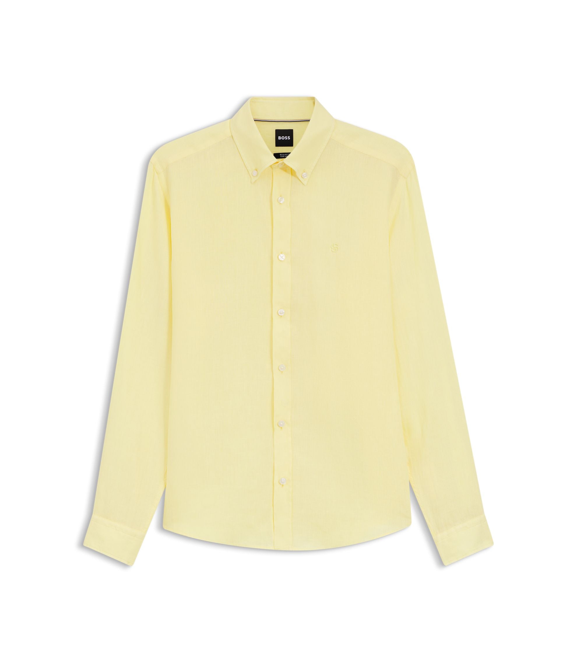 Boss Regular Fit Shirt In Linen Light Yellow
