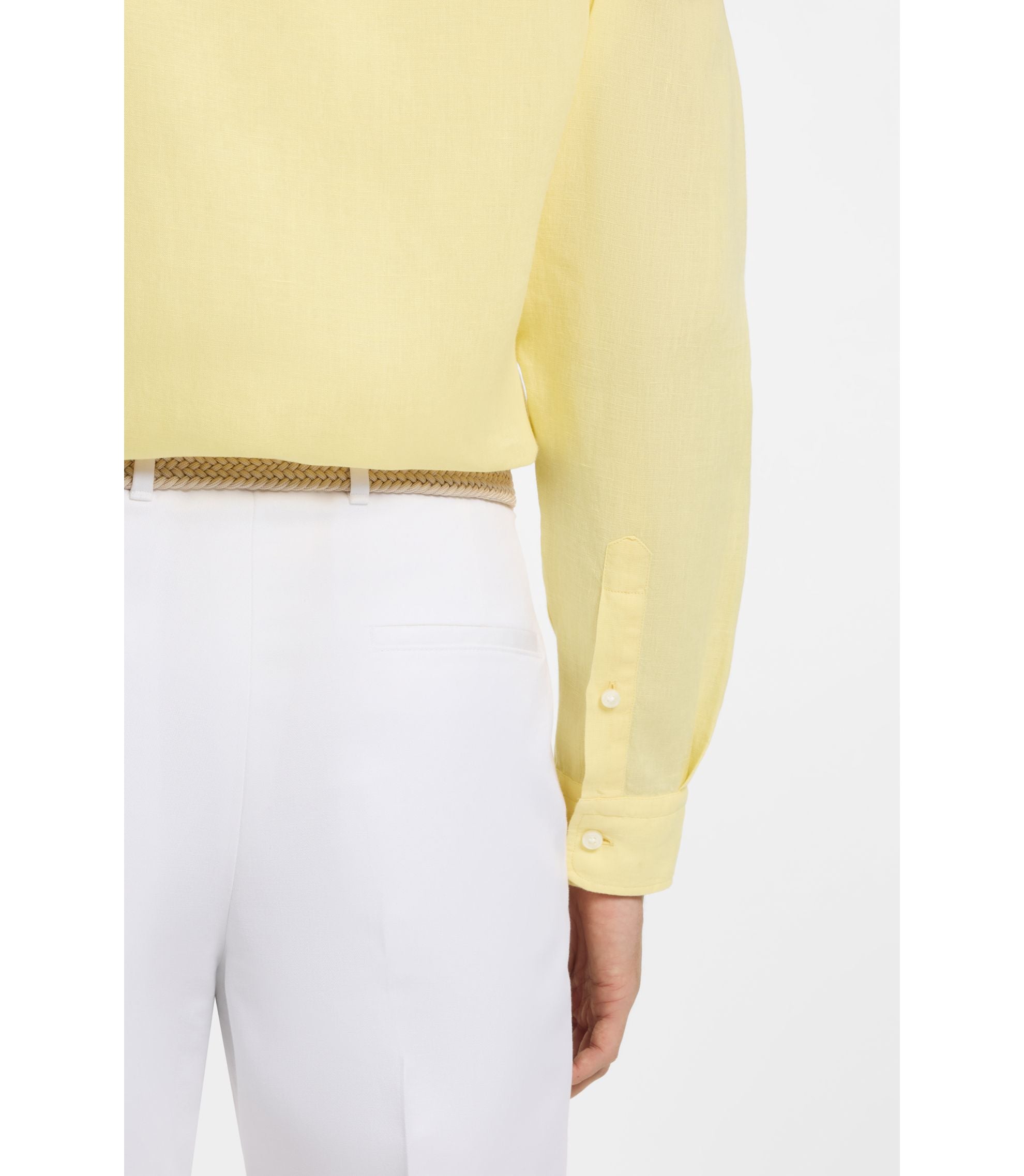 Boss Regular Fit Shirt In Linen Light Yellow