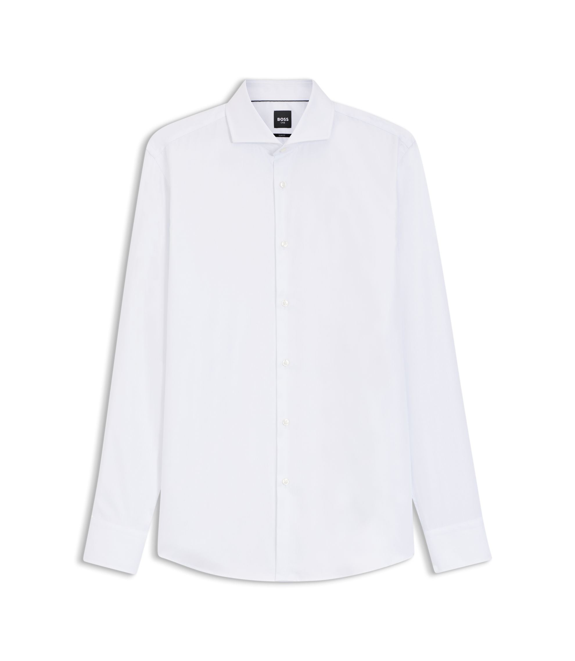 Boss Wrinkle Resistant Slim Fit Shirt In A Cotton Blend White