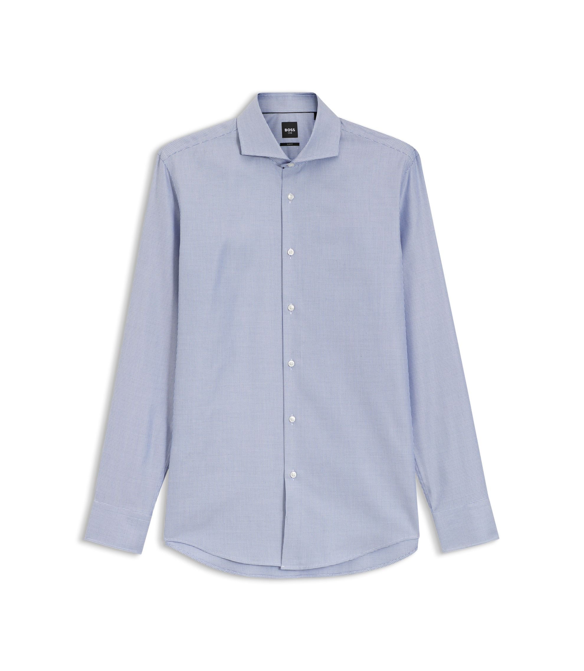 Boss Wrinkle Resistant Slim Fit Shirt In A Cotton Blend Blue