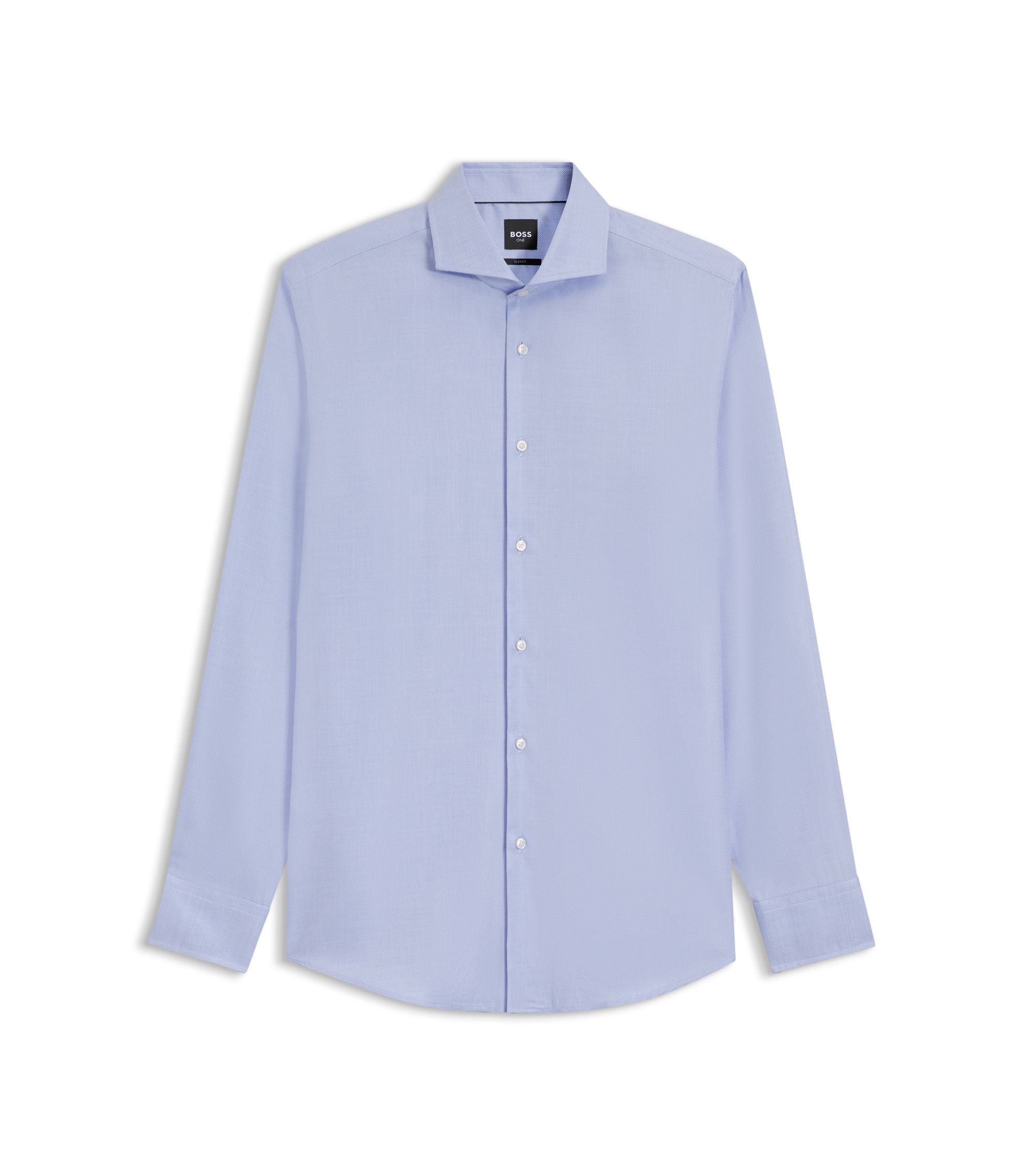 Boss Wrinkle Resistant Slim Fit Shirt In A Cotton Blend Light Blue