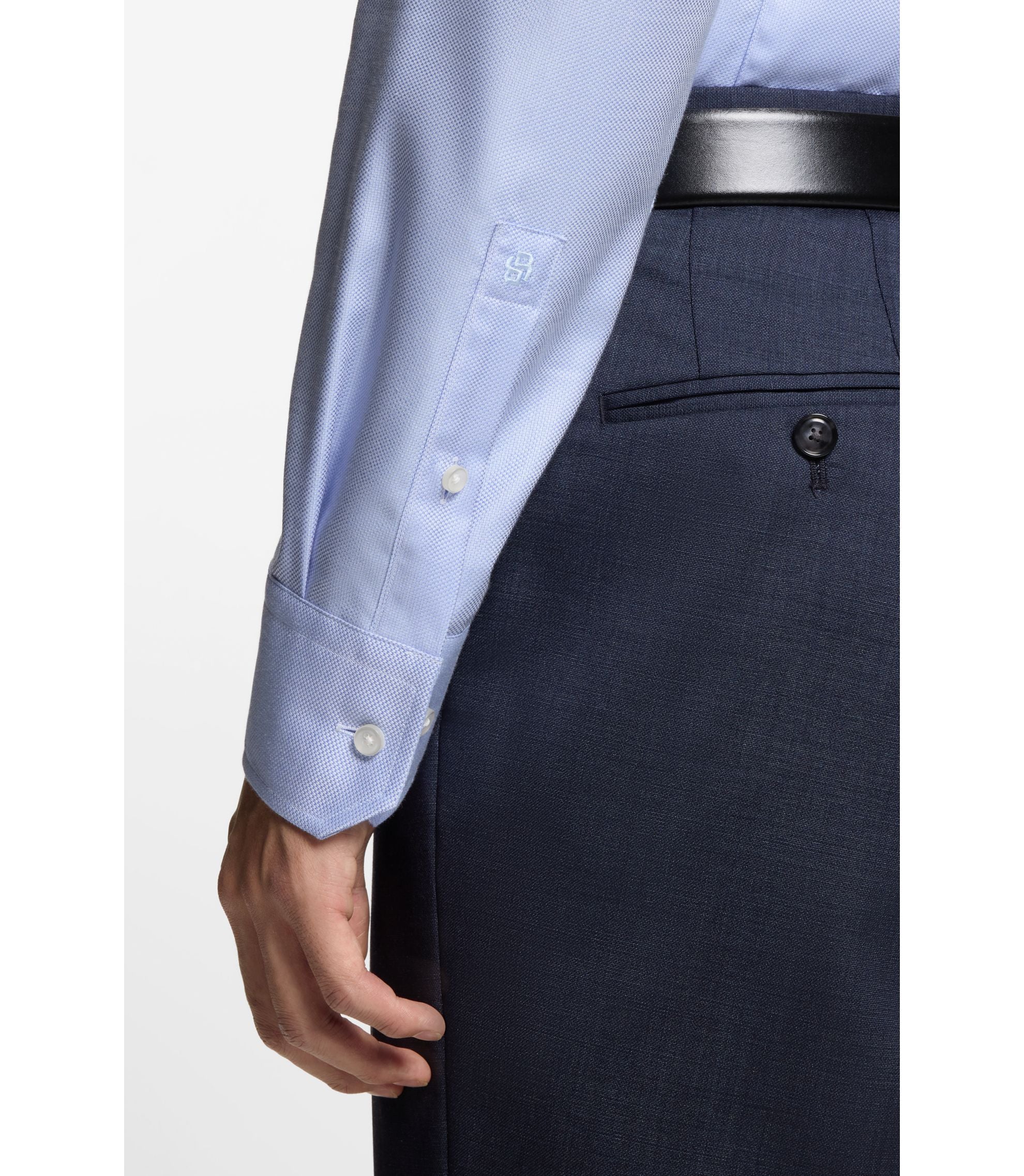 Boss Wrinkle Resistant Slim Fit Shirt In A Cotton Blend Light Blue