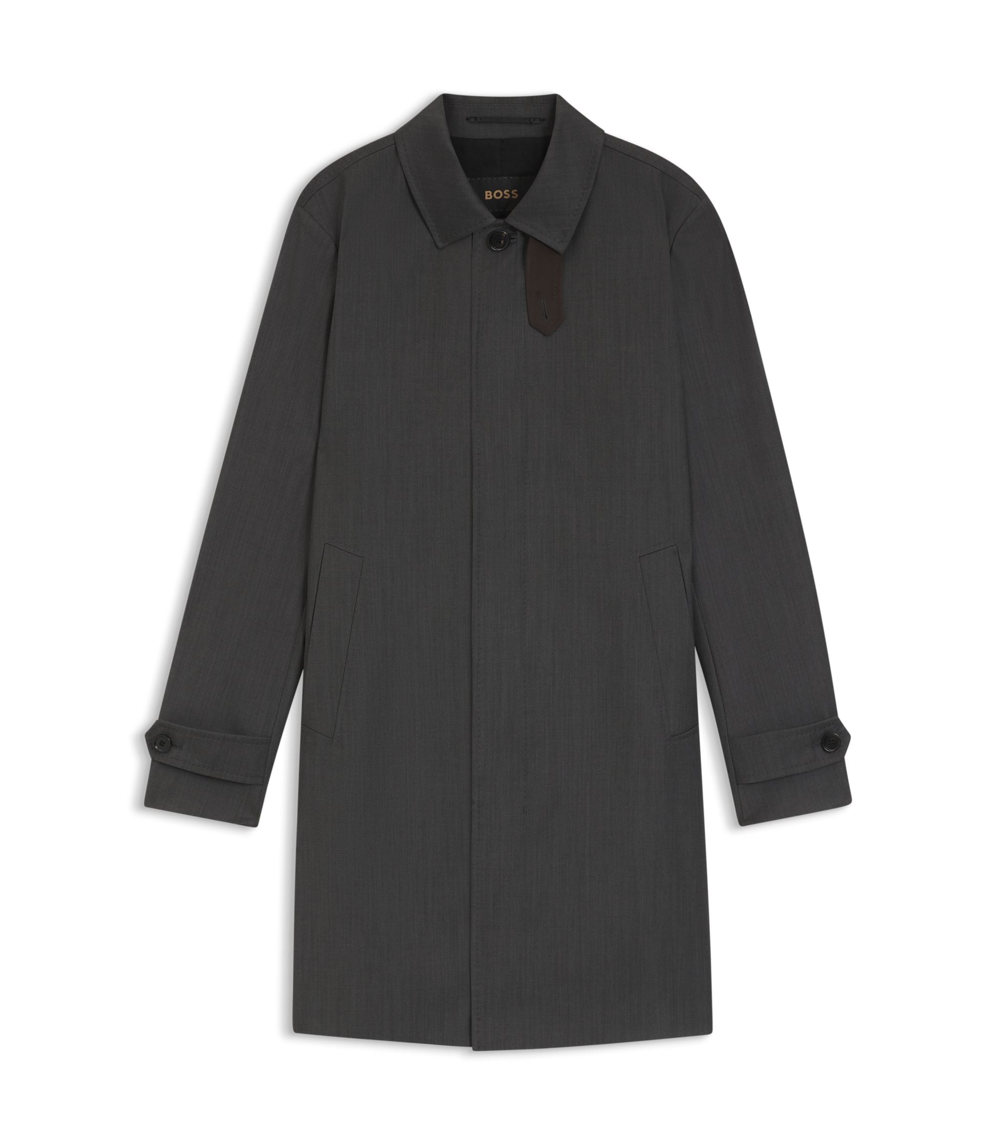 Boss Virgin Wool Coat With Water Repellent Finish Black