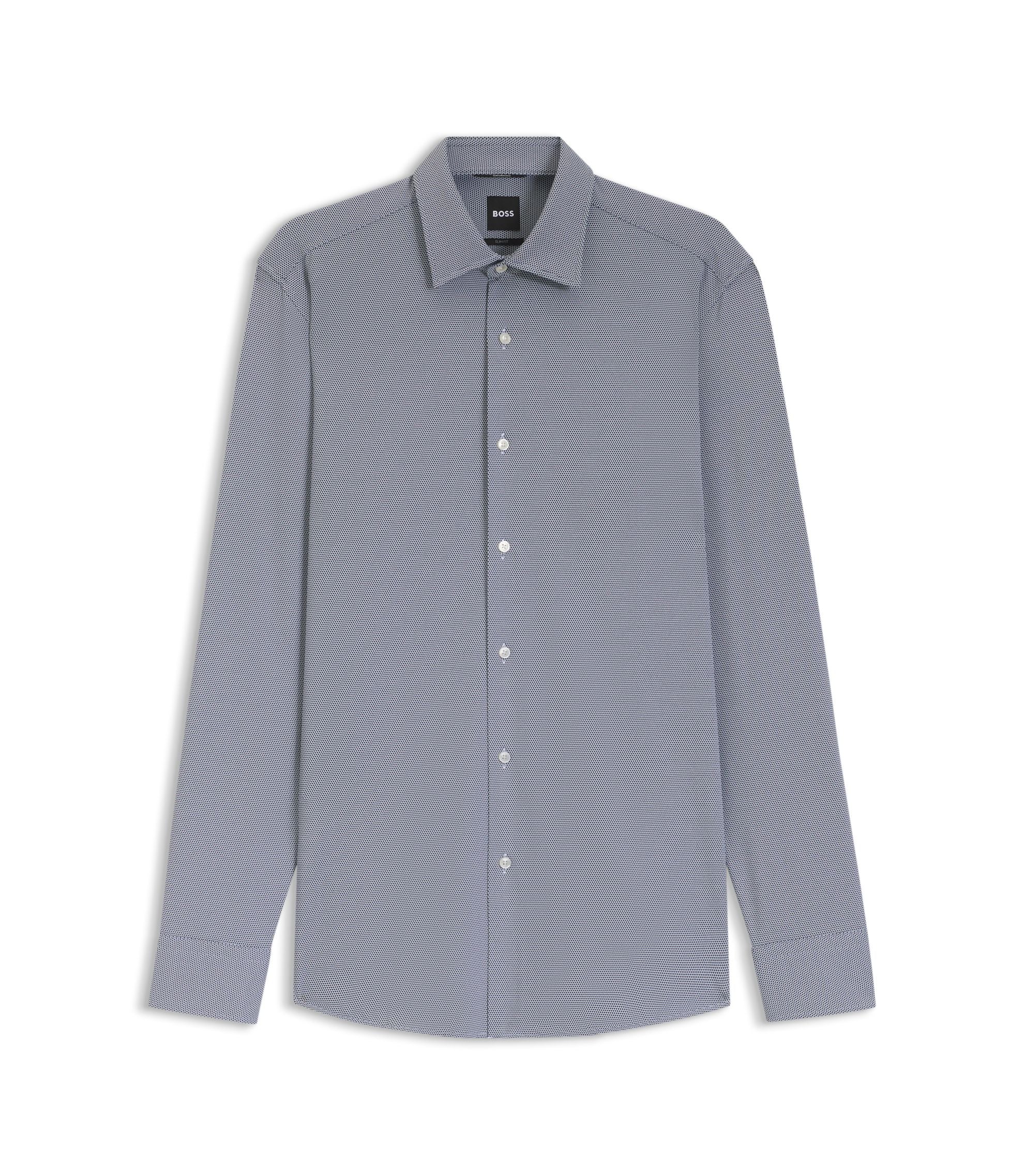 Boss Slim Fit Shirt In Structured Performance Stretch Fabric Dark Blue