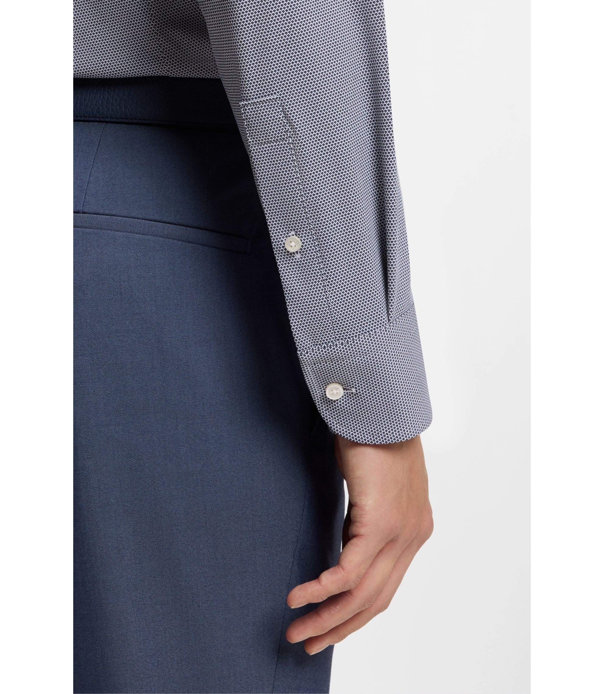 Boss Slim Fit Shirt In Structured Performance Stretch Fabric Dark Blue