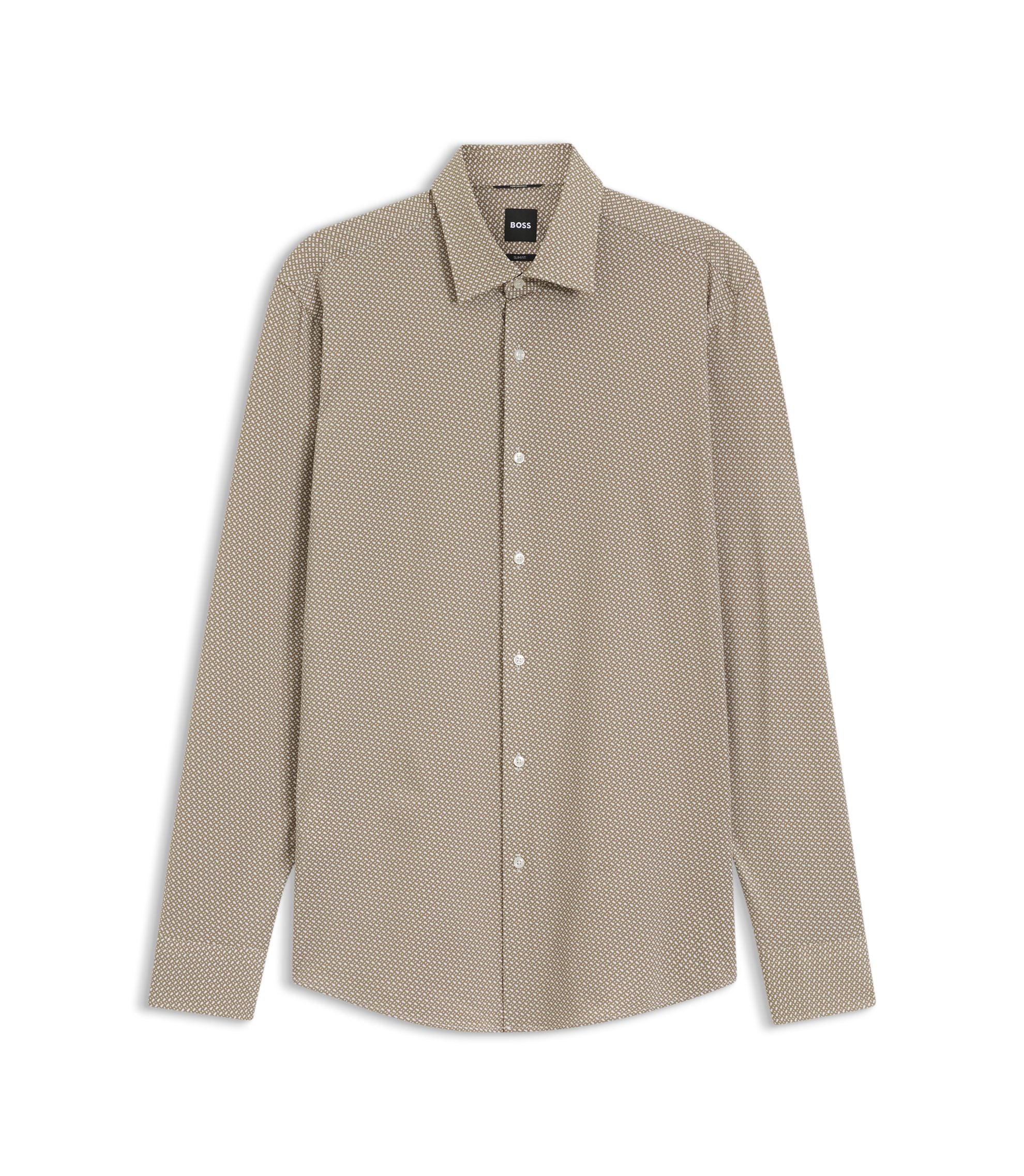 Boss Slim Fit Shirt In Italian Made Performance Stretch Fabric Khaki
