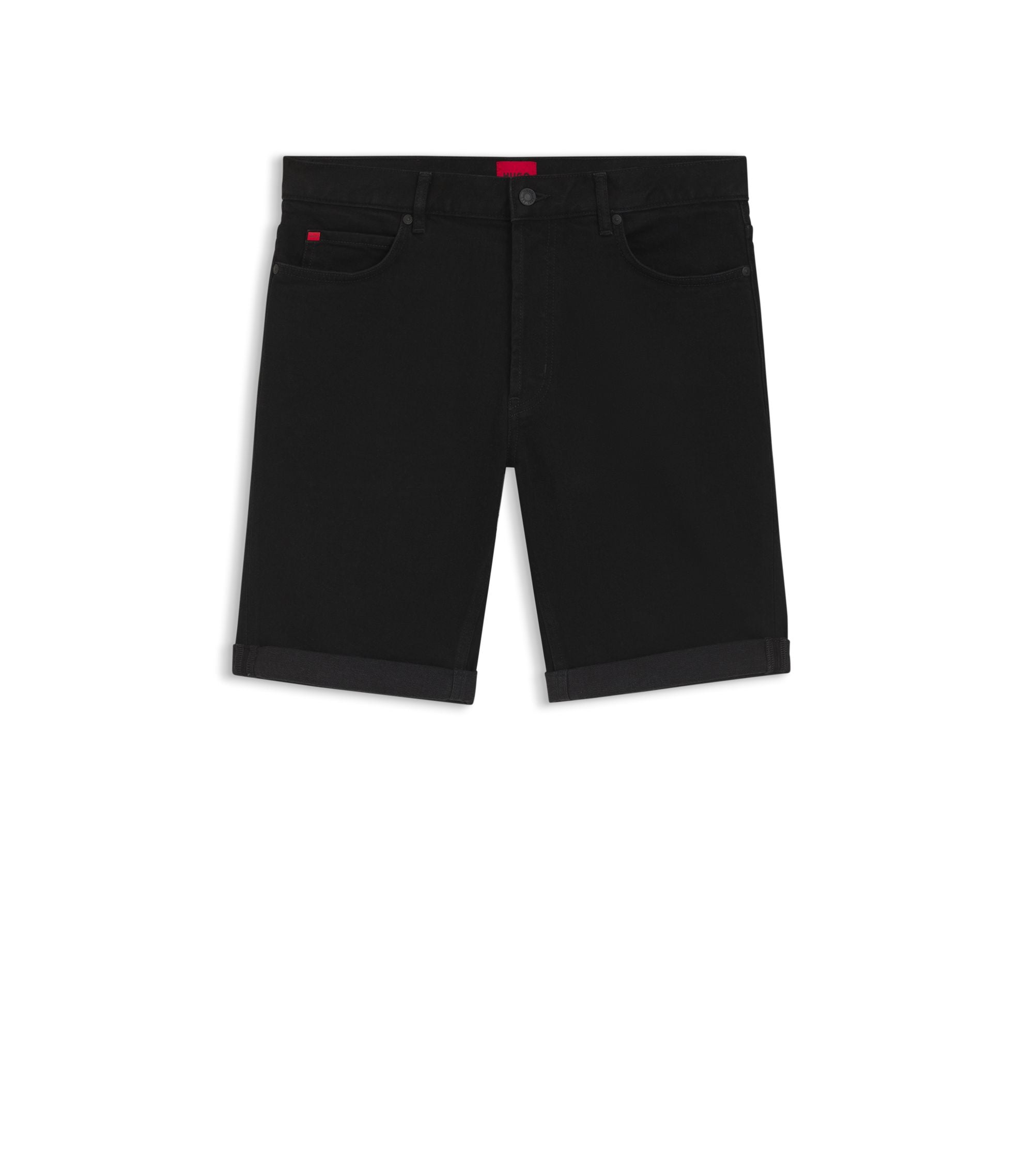 Hugo Tapered Fit Shorts In Black Stretch Denim Black