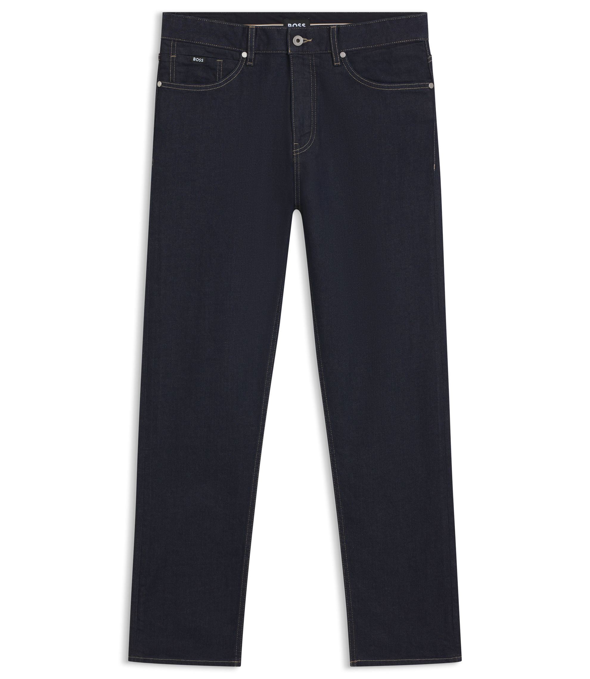 Boss Indigo Straight Fit Jeans In Stretch Denim Dark Blue