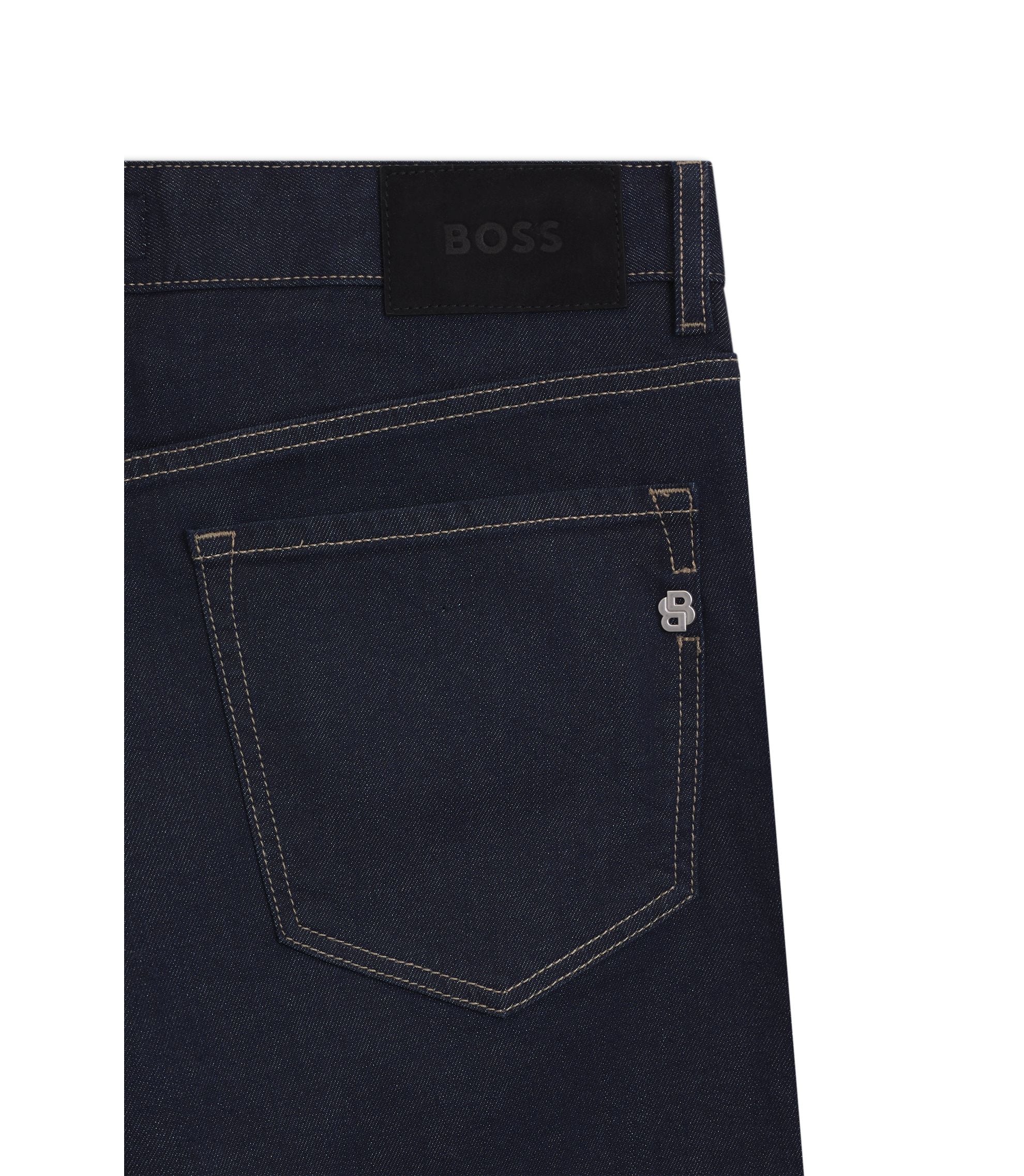 Boss Indigo Straight Fit Jeans In Stretch Denim Dark Blue