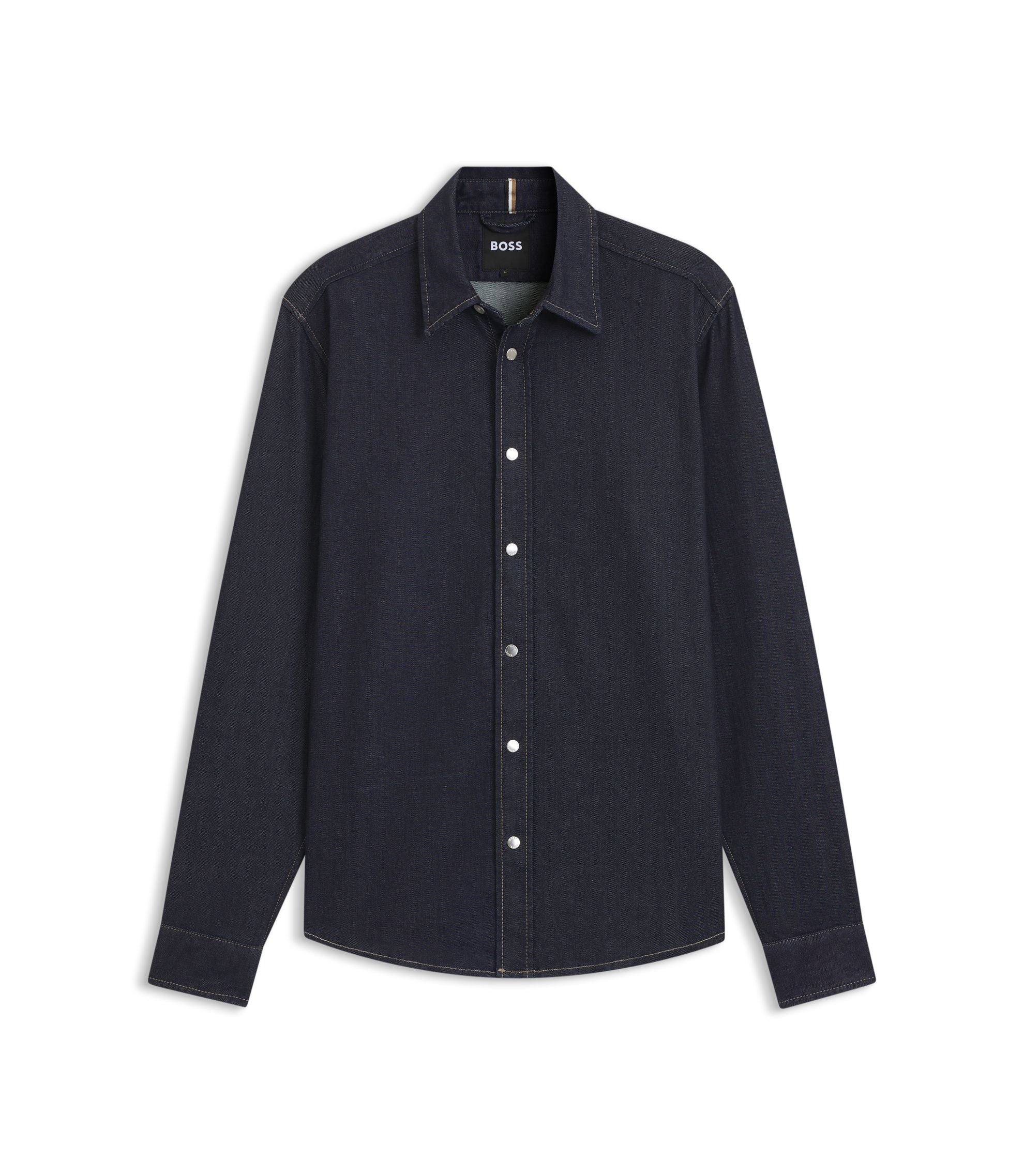 Boss Indigo Regular Fit Shirt In Stretch Denim Dark Blue
