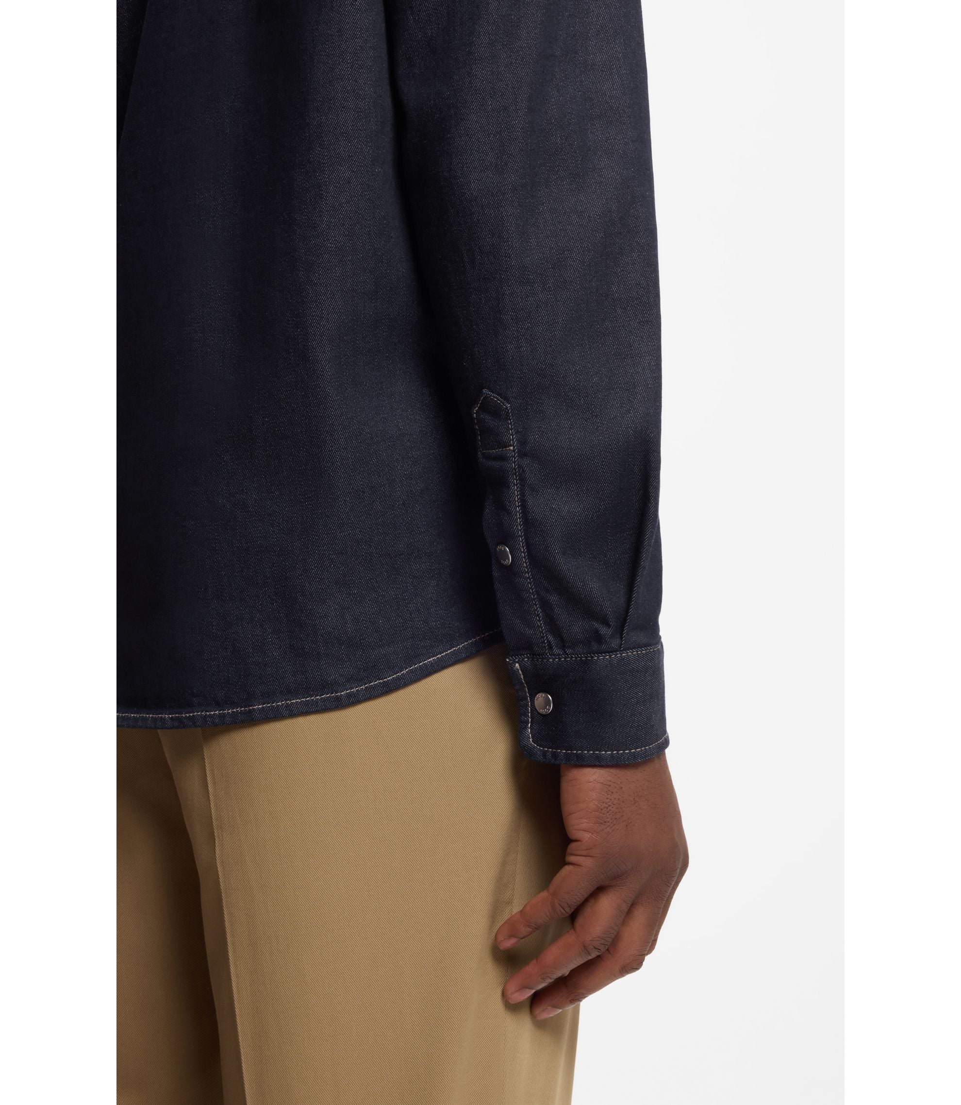 Boss Indigo Regular Fit Shirt In Stretch Denim Dark Blue