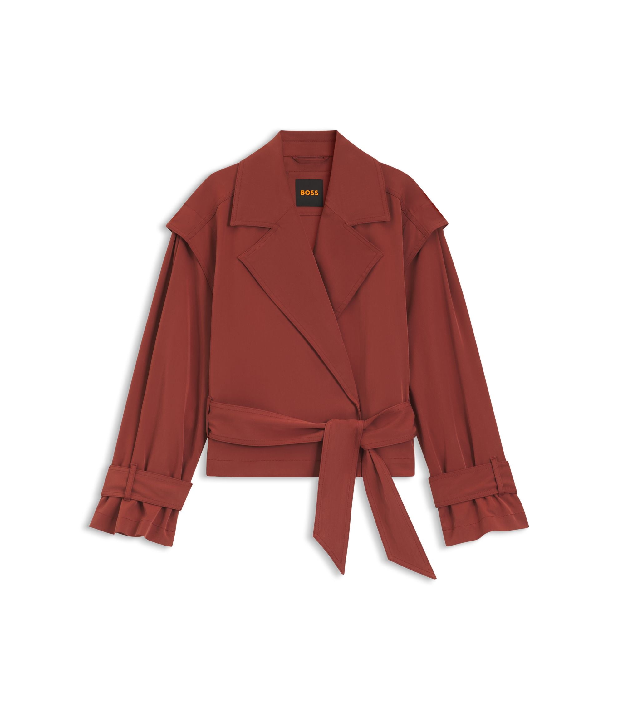 Boss Cropped Trench Jacket With Belt Dark Red Women's