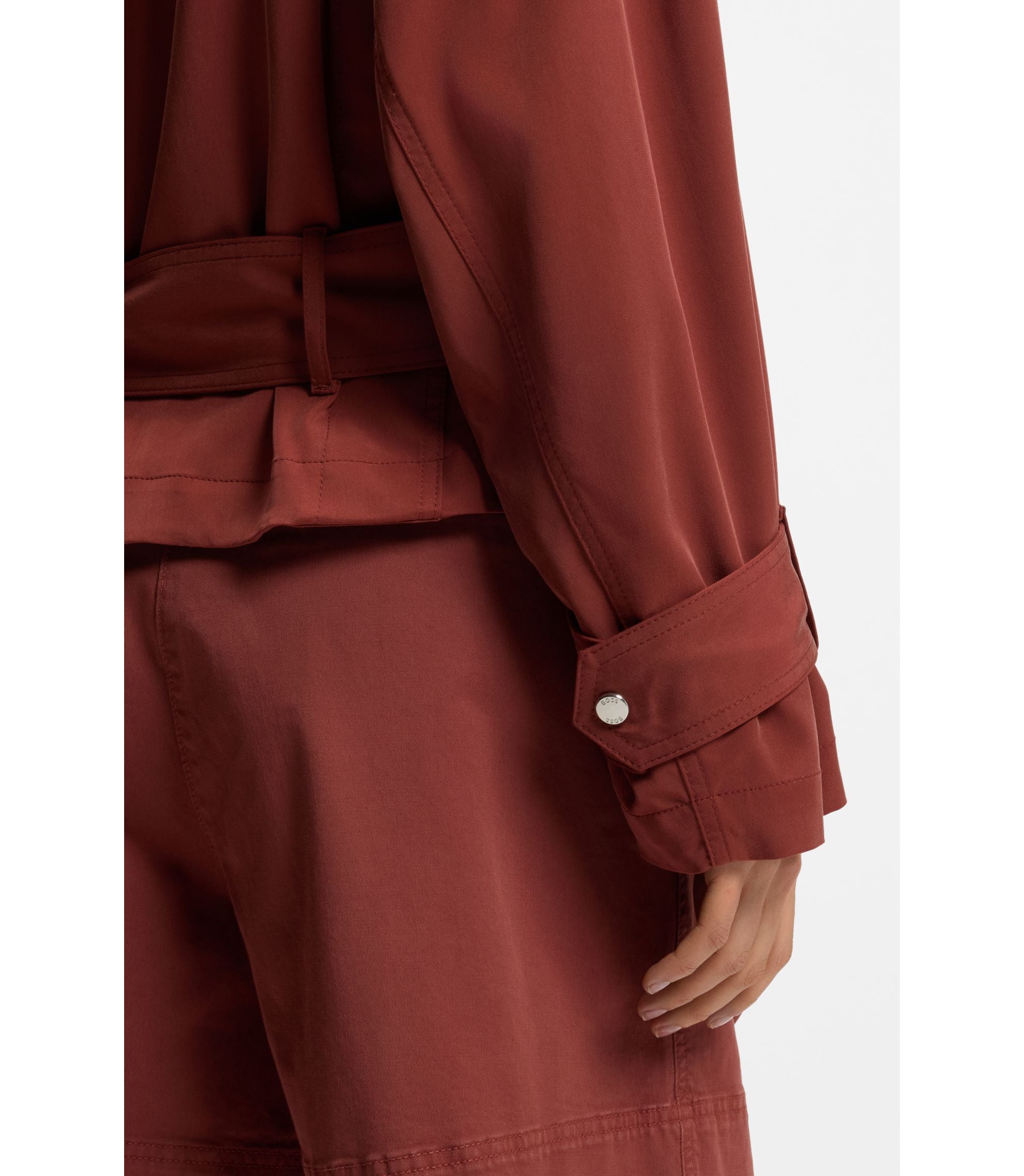 Boss Cropped Trench Jacket With Belt Dark Red Women's