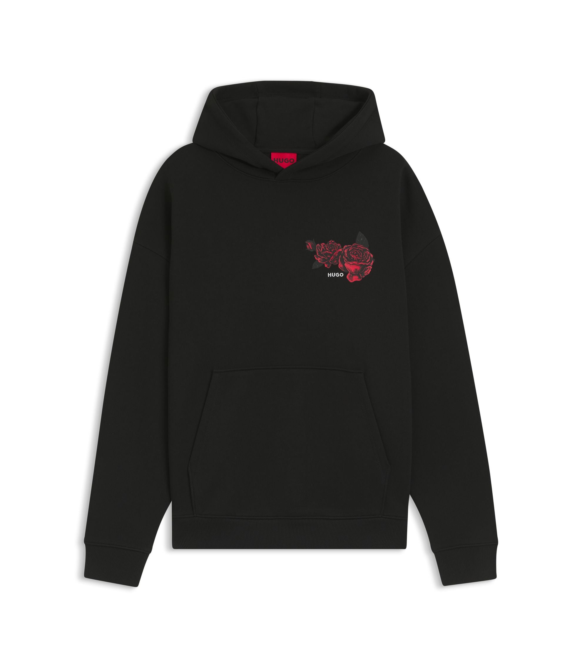 Hugo Rose Artwork Hoodie In Cotton Terry Black