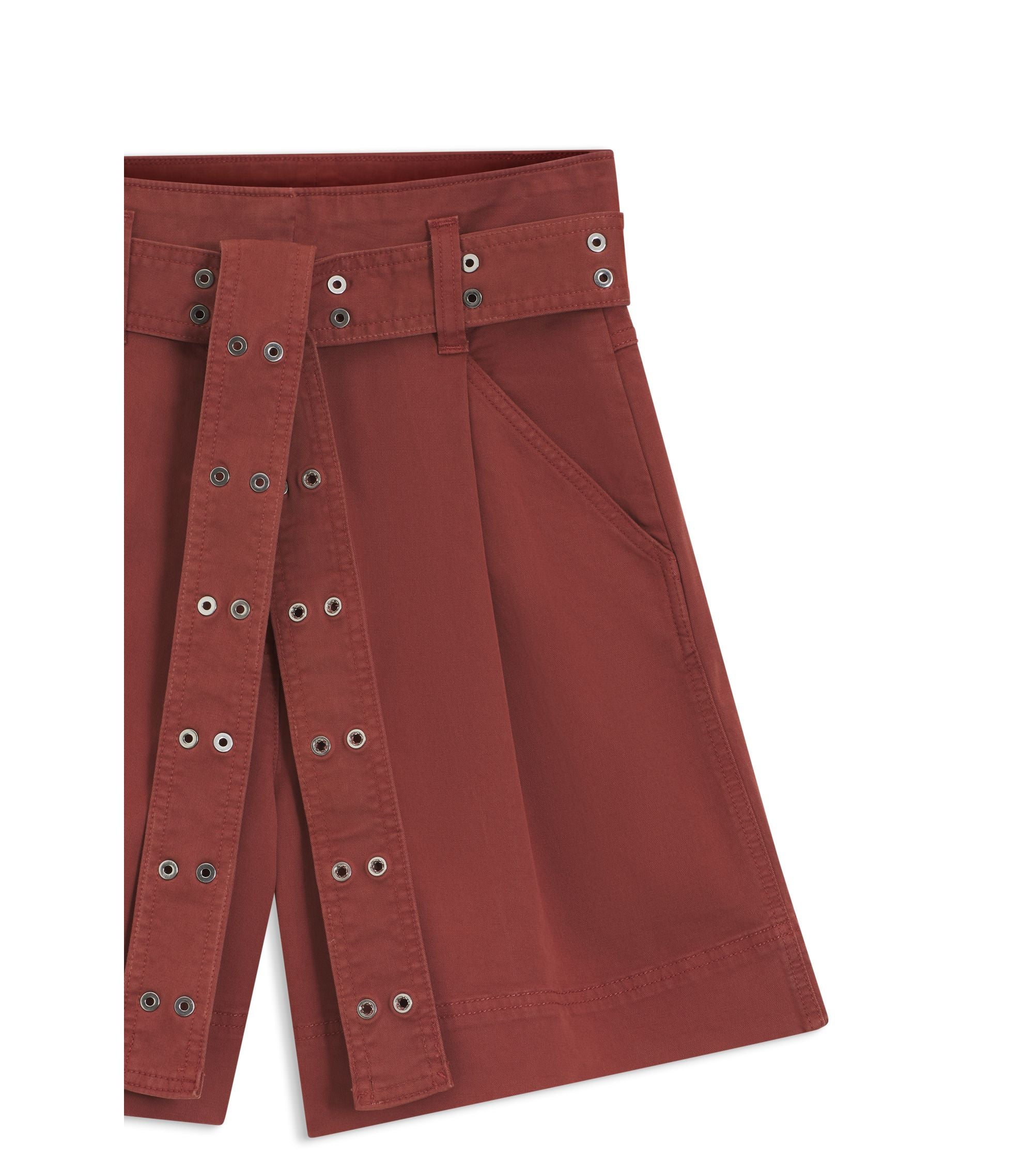 Boss Eyelet Belt Shorts In Stretch Cotton Dark Red Women's