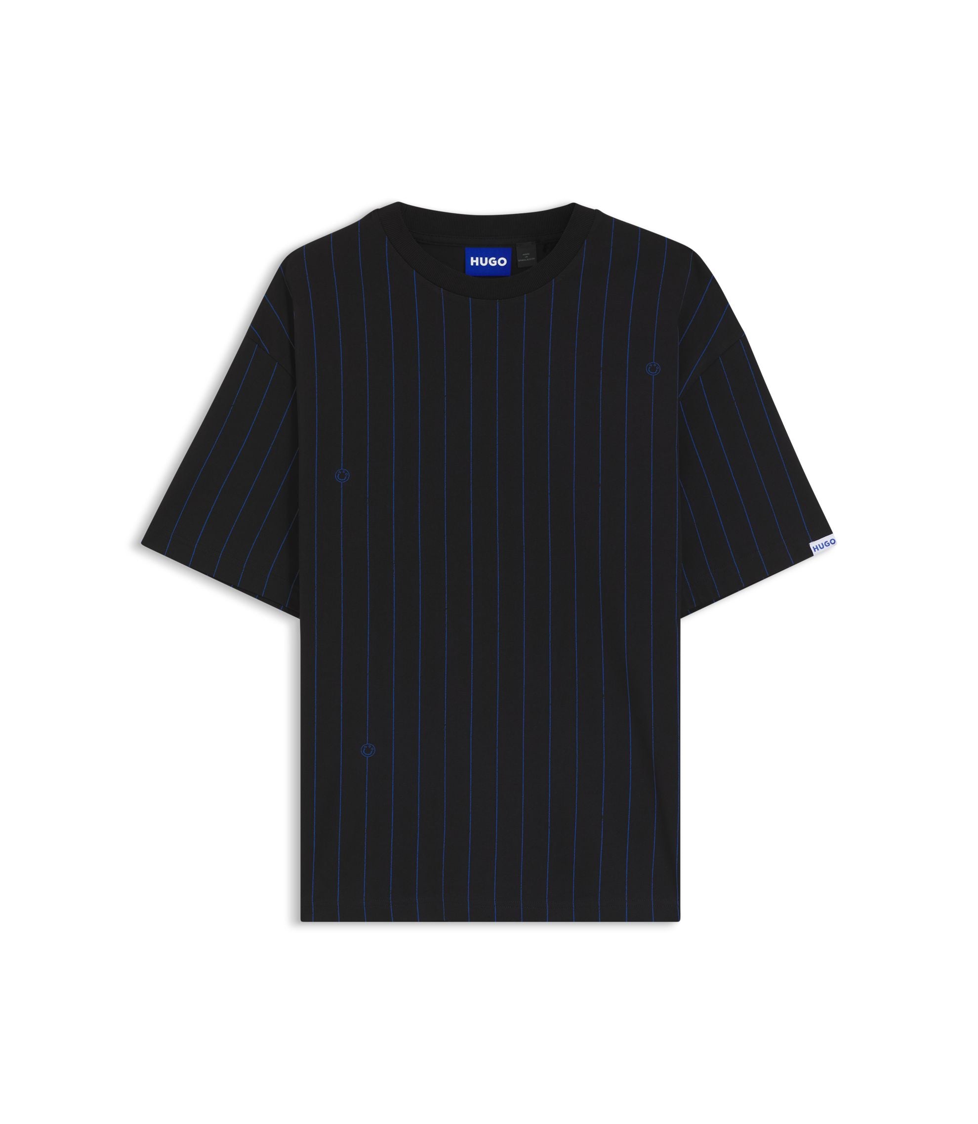 Hugo Cotton Jersey T Shirt With Happy Hugos And Stripe Black