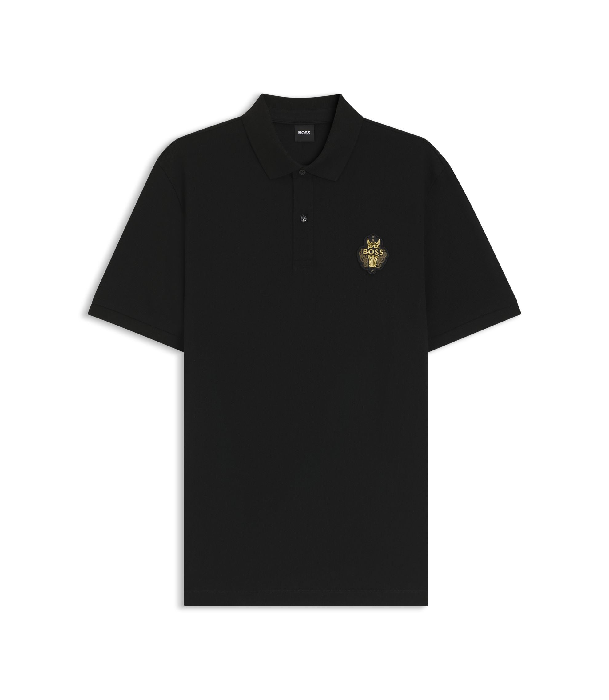 Boss Year Of The Horse Logo Artwork Polo Shirt In Cotton Piqu Black