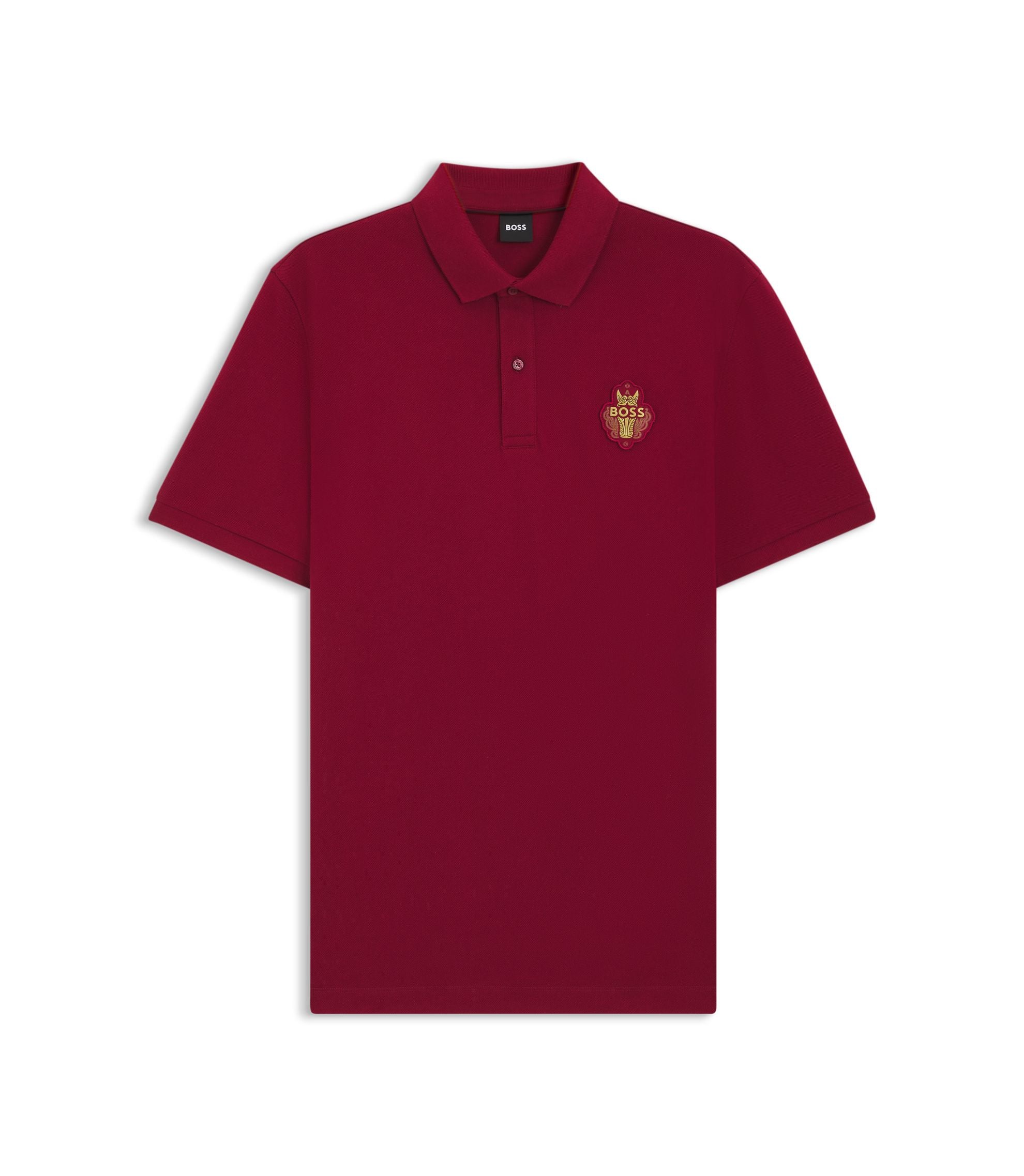 Boss Year Of The Horse Logo Artwork Polo Shirt In Cotton Piqu Red