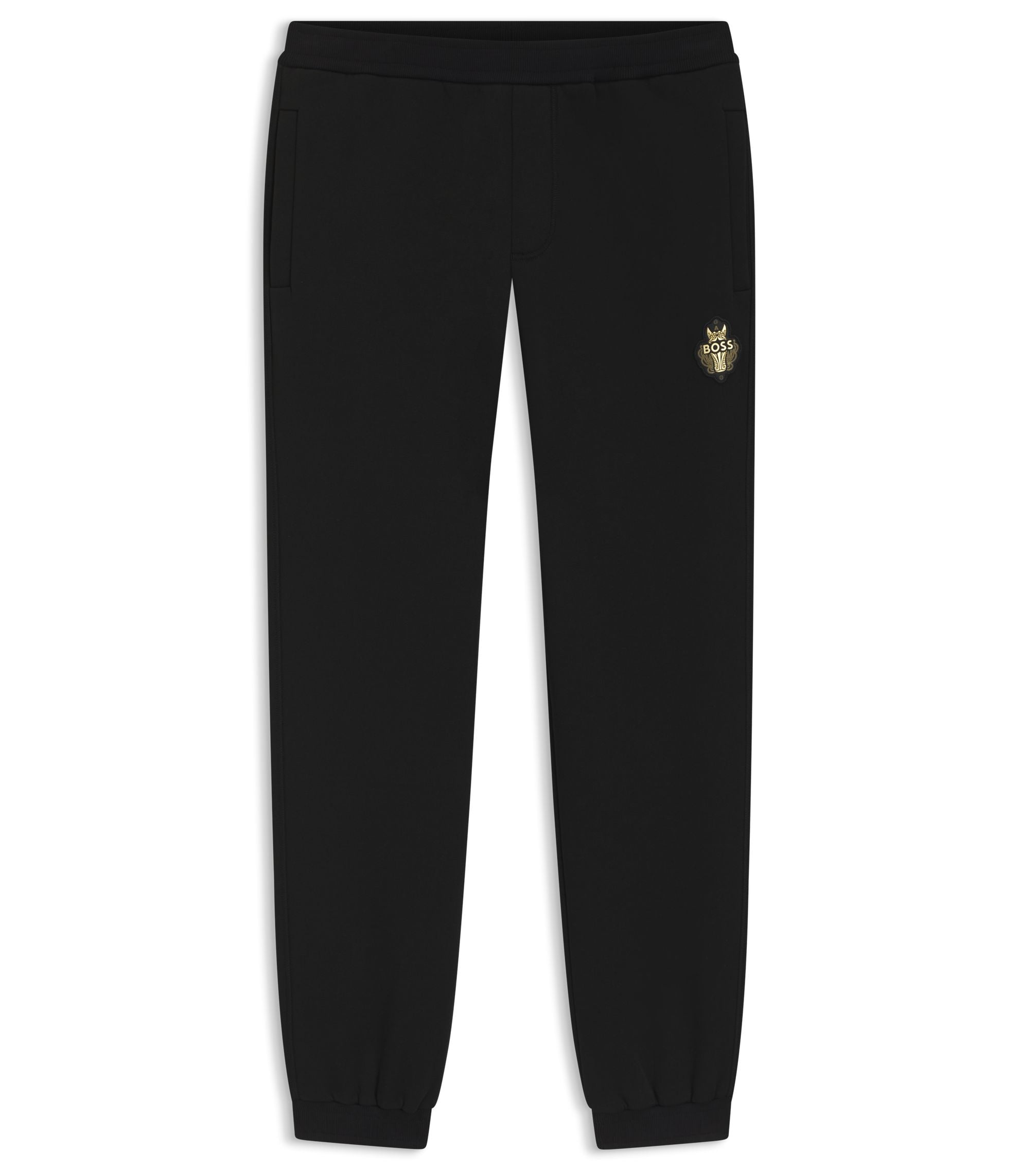 Boss Year Of The Horse Logo Artwork Tracksuit Bottoms In Cotton Terry Black