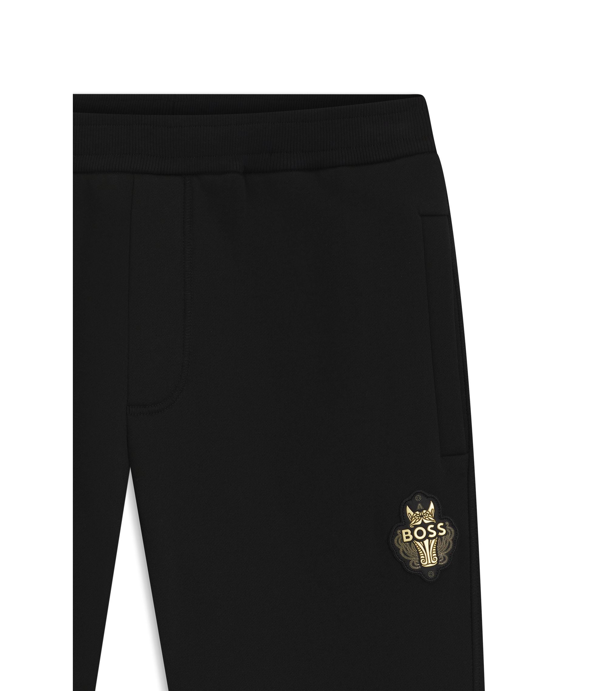 Boss Year Of The Horse Logo Artwork Tracksuit Bottoms In Cotton Terry Black