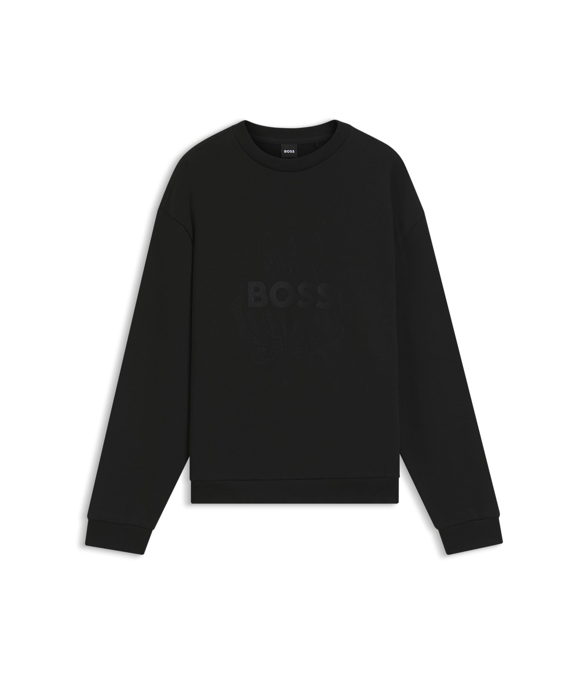 Boss Logo Artwork T Shirt In Cotton Terry Black