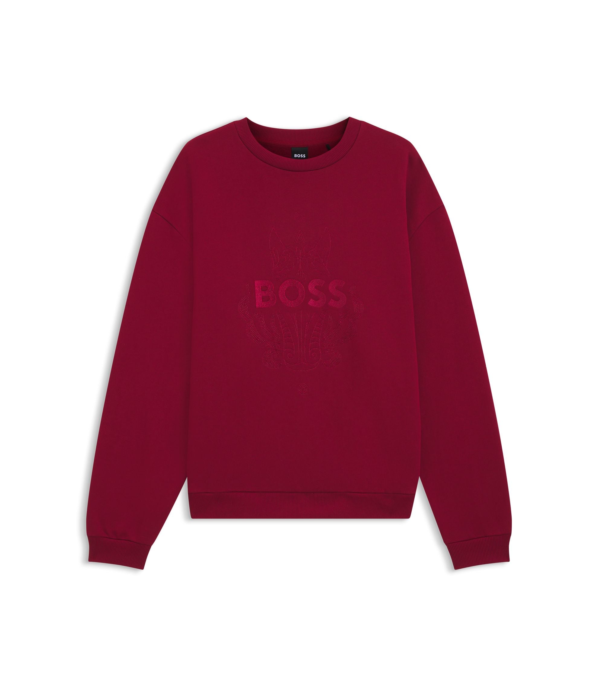 Boss Logo Artwork T Shirt In Cotton Terry Red