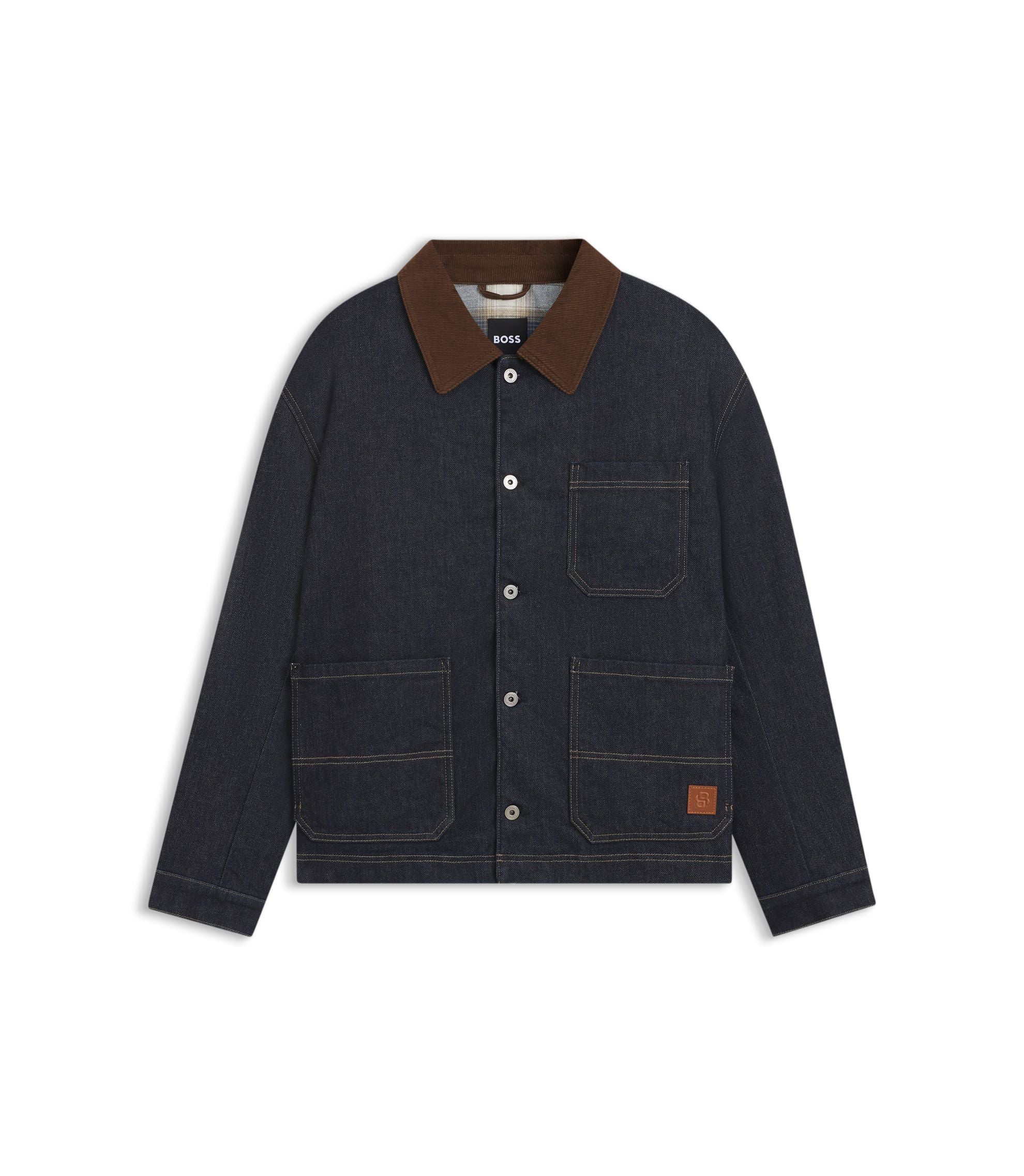 Boss Indigo Denim Jacket With Contrast Collar Dark Blue
