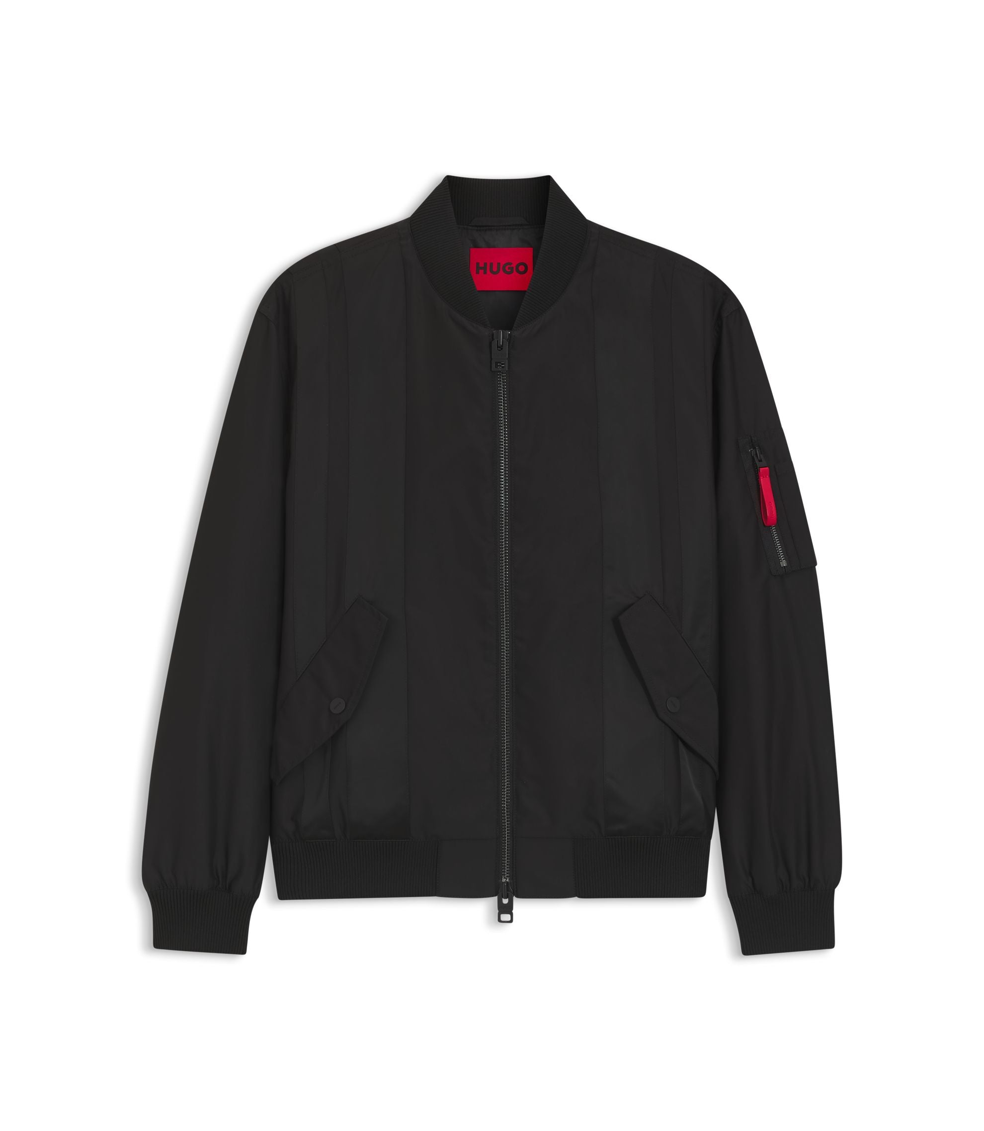 Hugo Water Repellent Bomber Jacket In Coated Satin Black