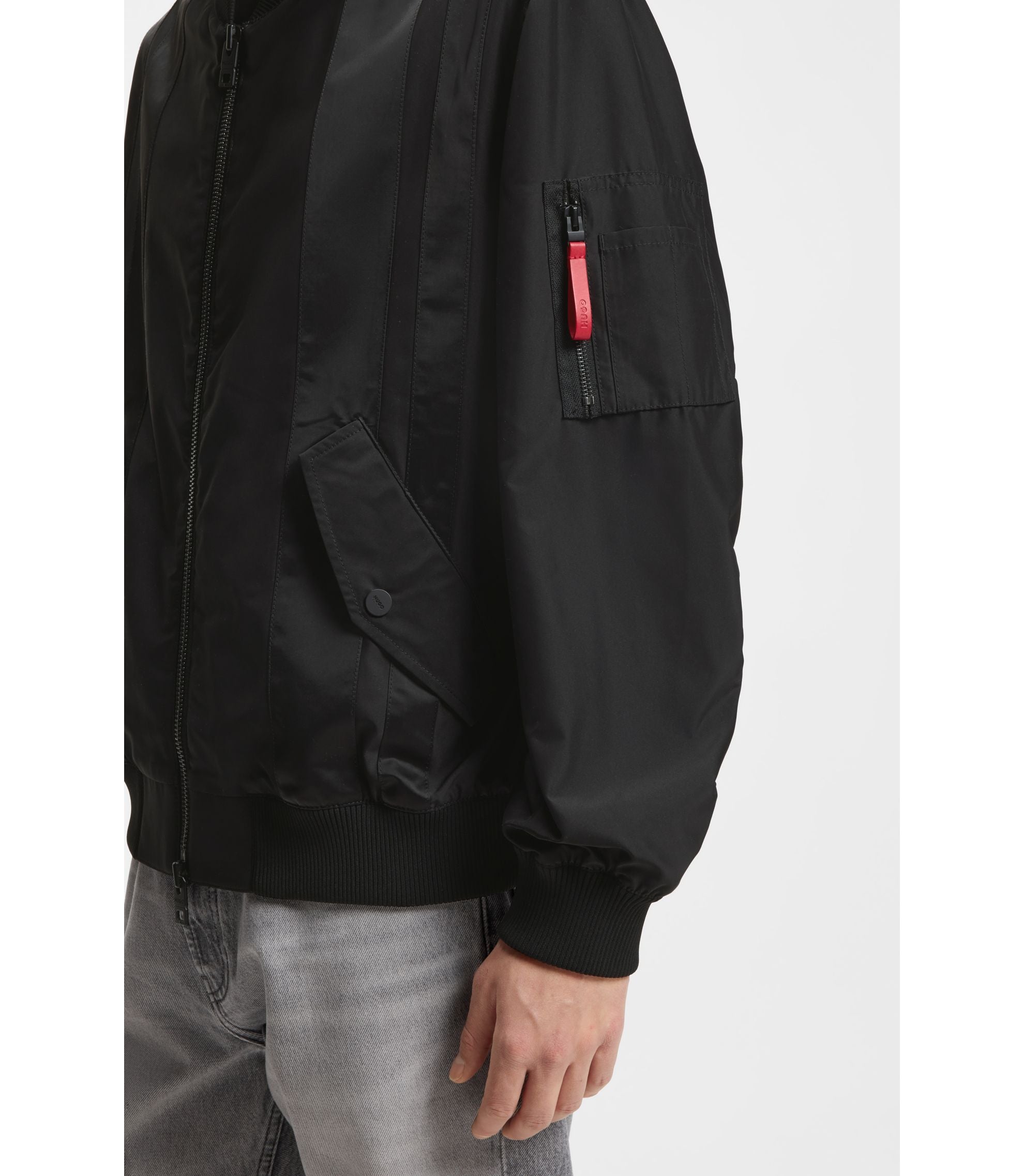 Hugo Water Repellent Bomber Jacket In Coated Satin Black