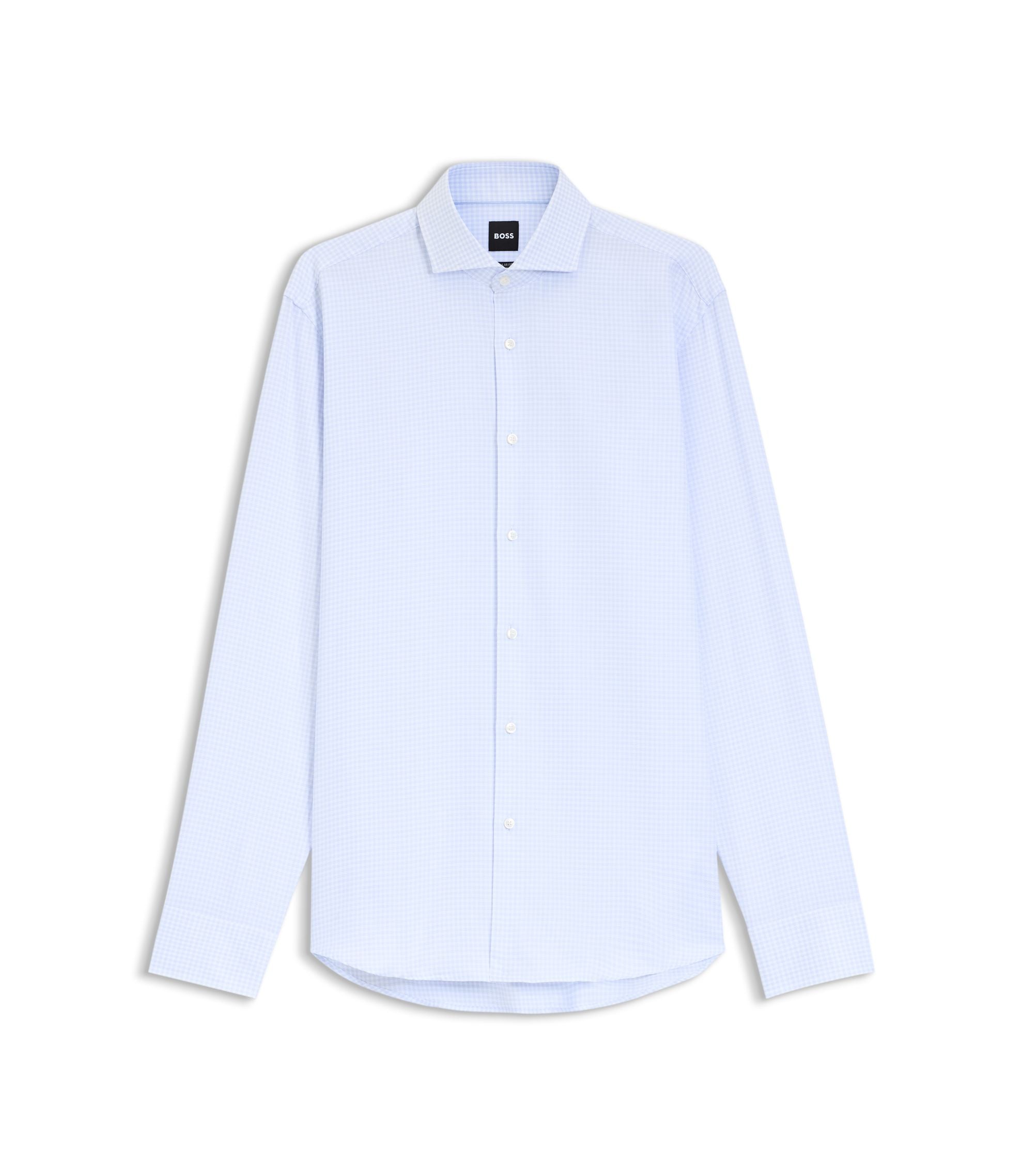 Boss Checked Regular Fit Shirt In Italian Made Cotton Twill Light Blue