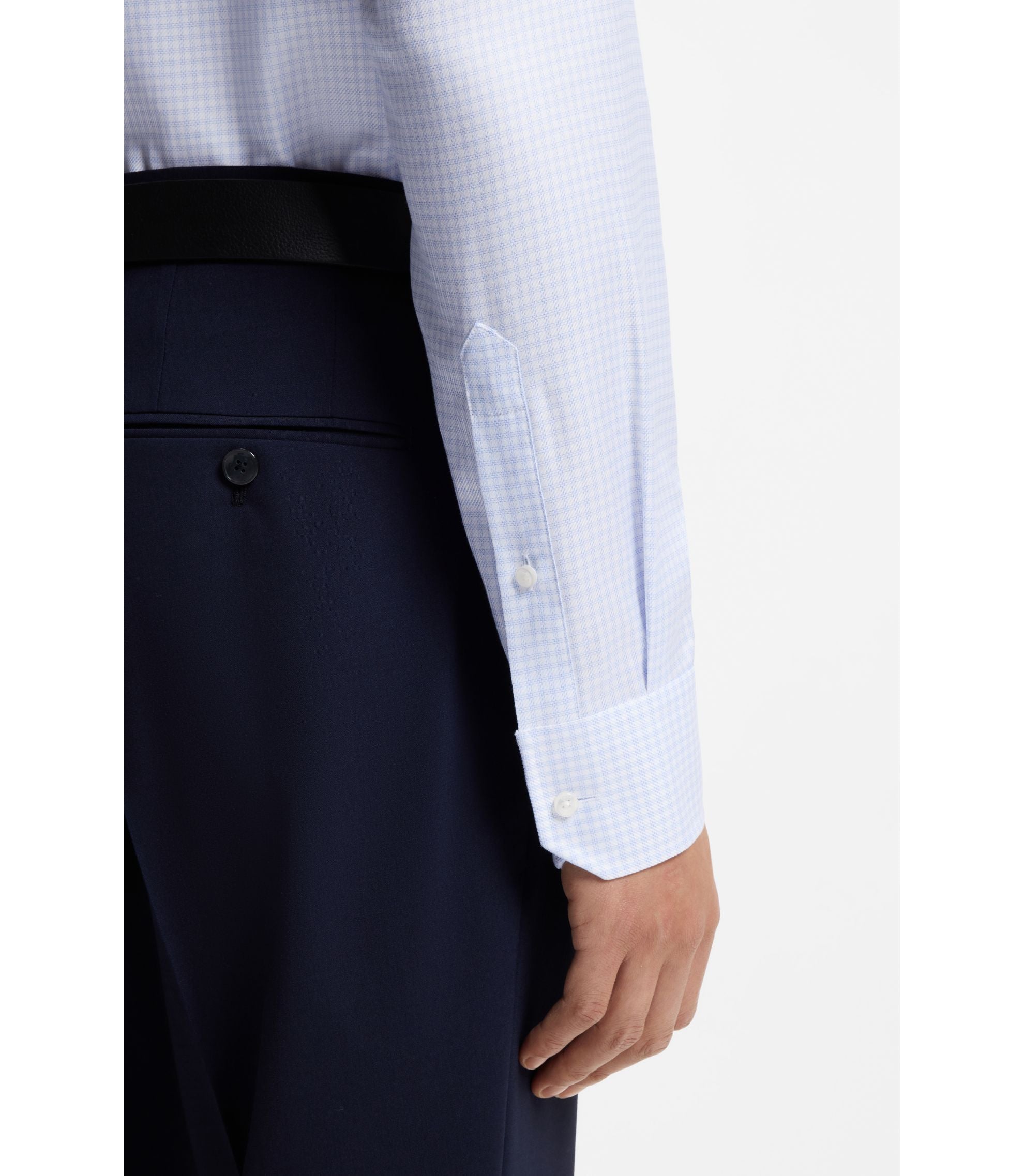 Boss Checked Regular Fit Shirt In Italian Made Cotton Twill Light Blue