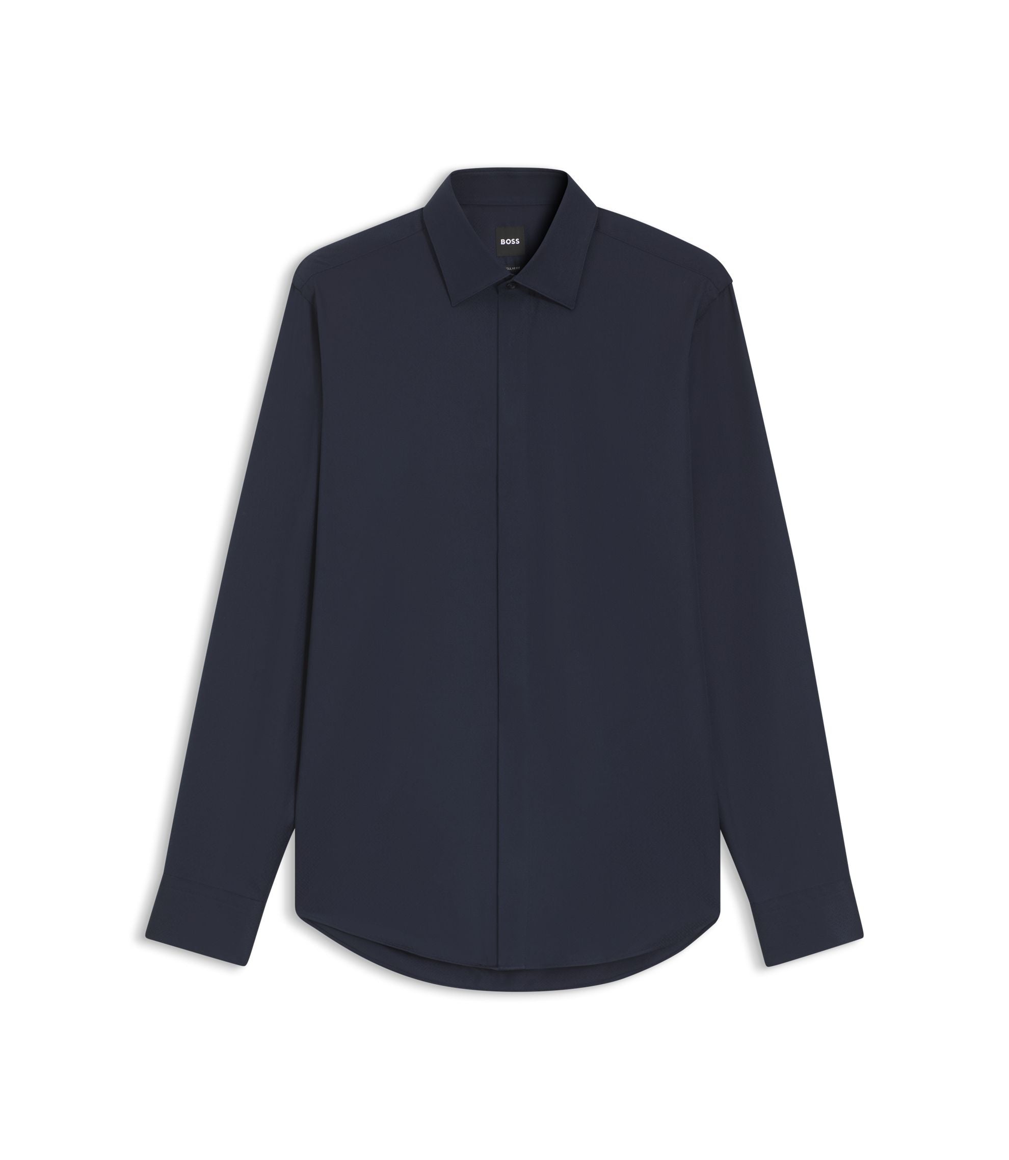 Boss Regular Fit Shirt In Italian Monogrammed Cotton Dark Blue