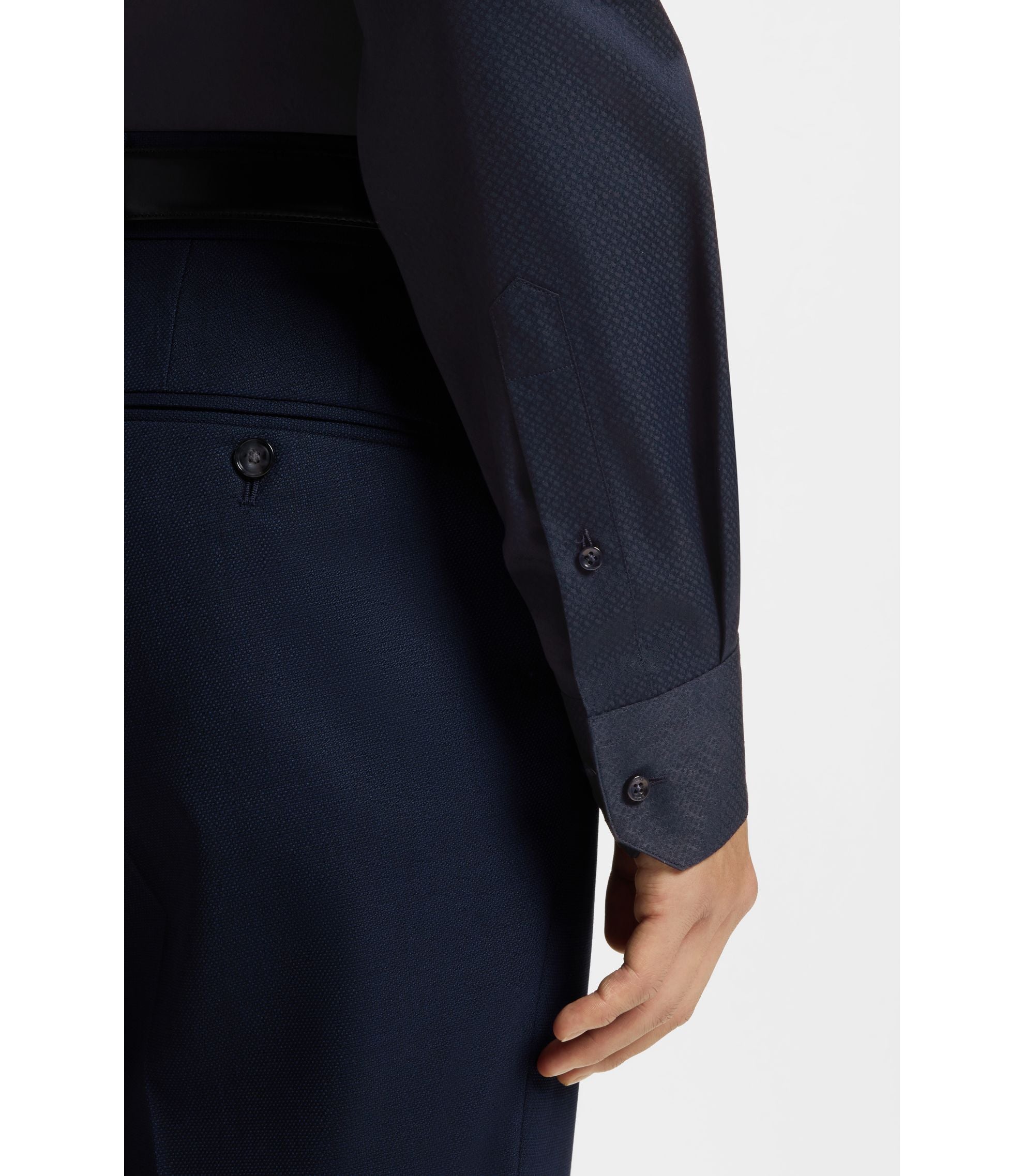 Boss Regular Fit Shirt In Italian Monogrammed Cotton Dark Blue