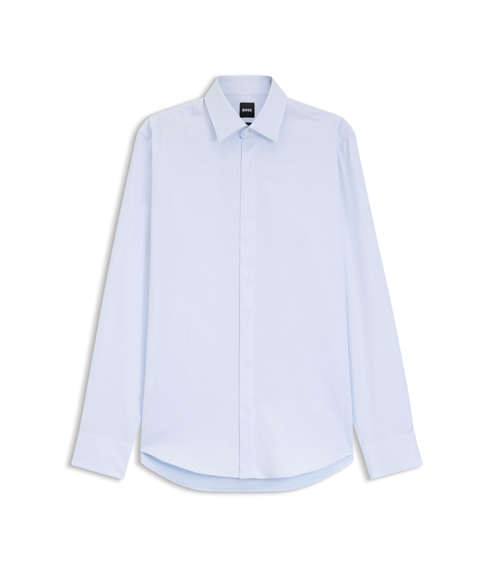 Boss Regular Fit Shirt In Italian Monogrammed Cotton Light Blue