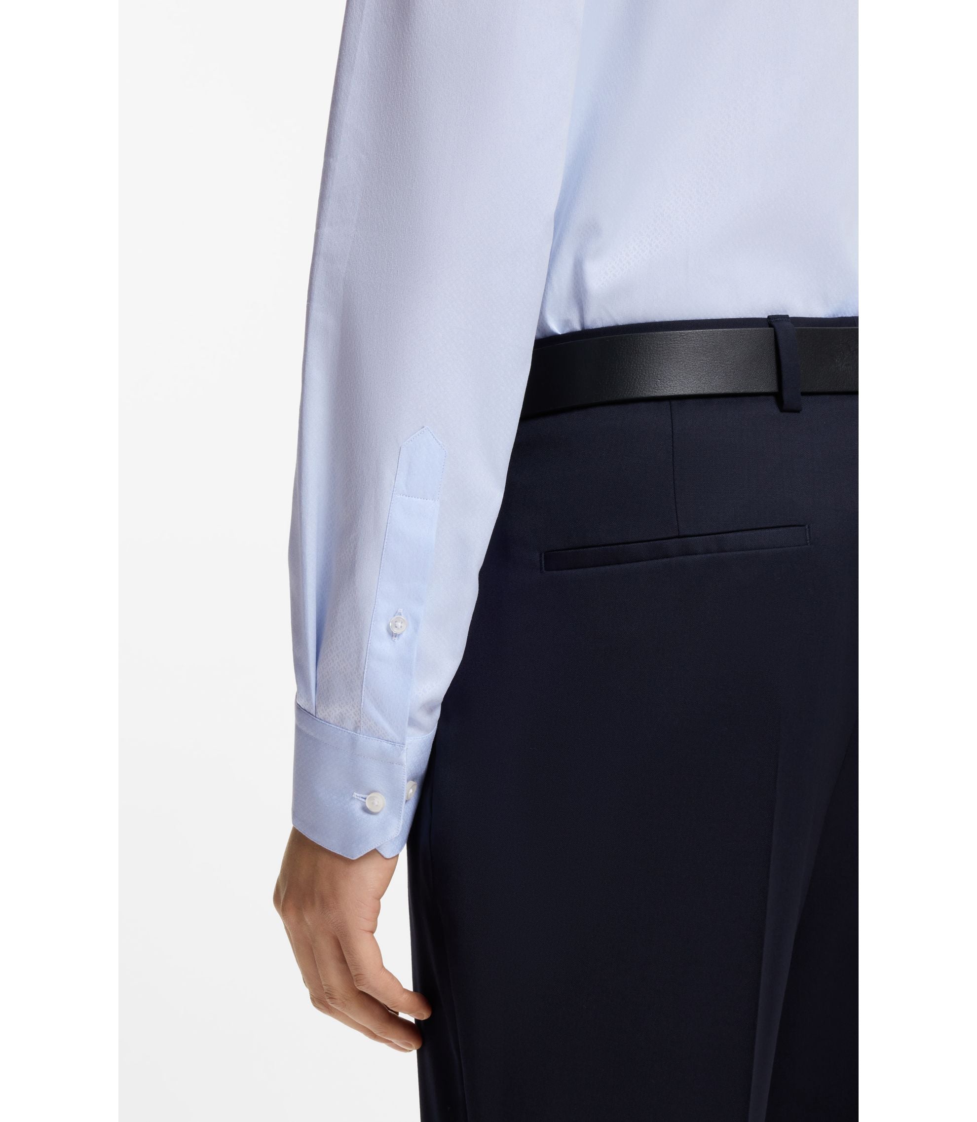 Boss Regular Fit Shirt In Italian Monogrammed Cotton Light Blue