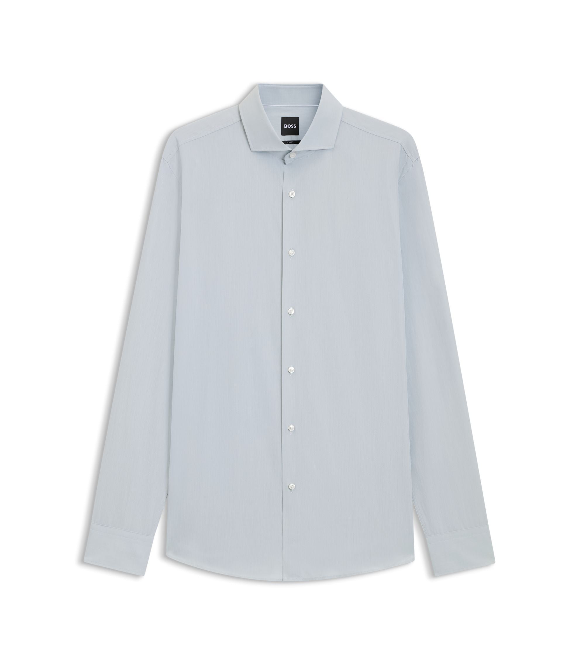 Boss Slim Fit Shirt In Italian Made Cotton Chambray Light Green