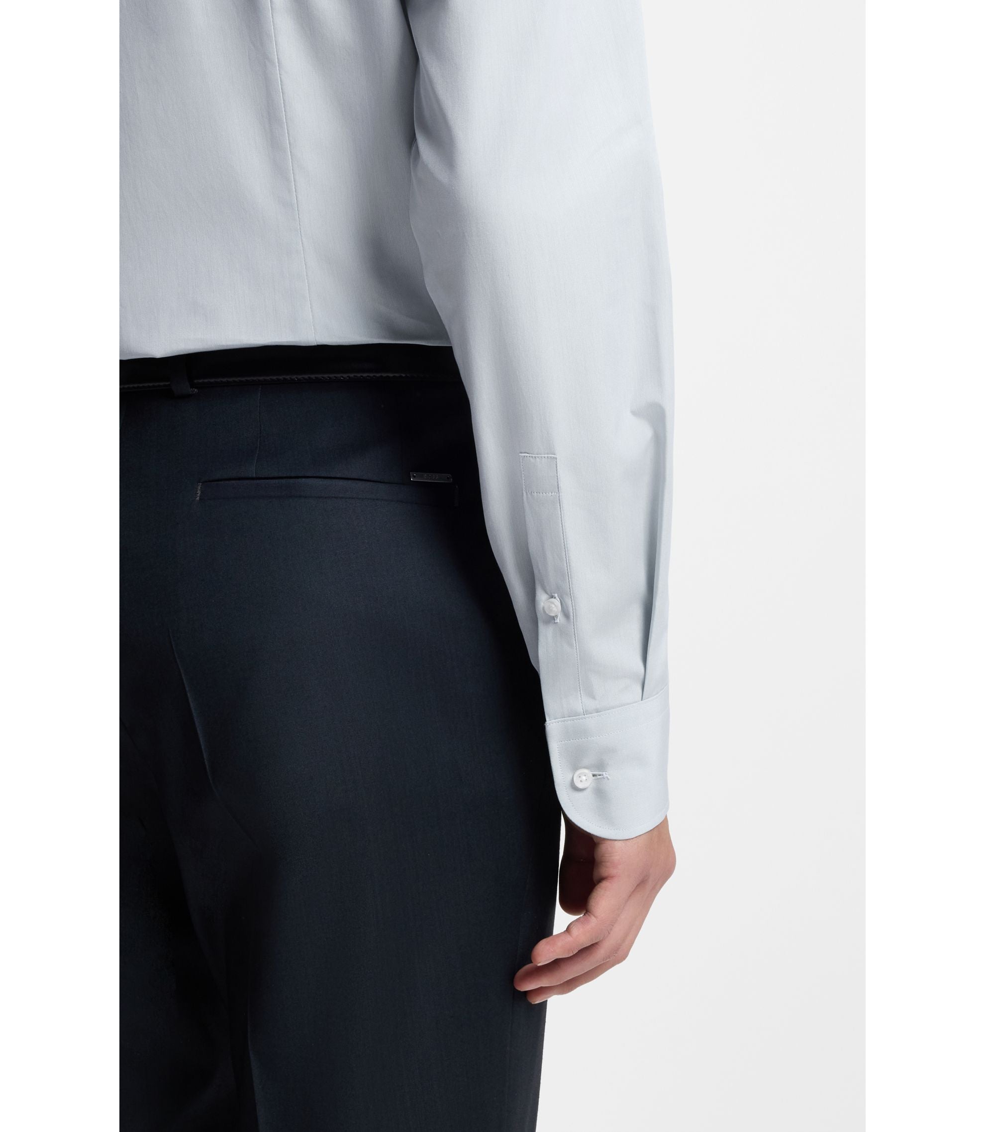 Boss Slim Fit Shirt In Italian Made Cotton Chambray Light Green