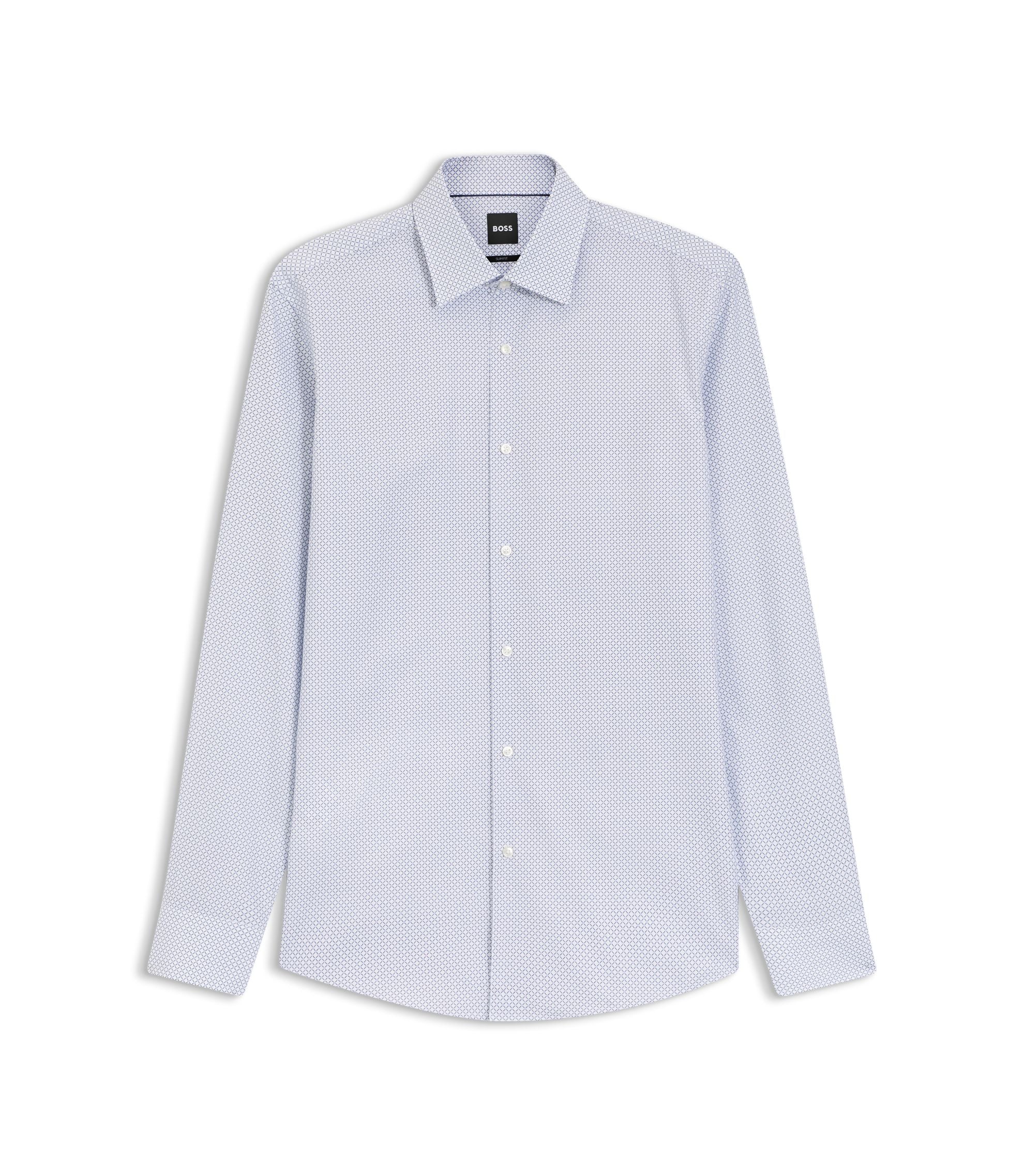 Boss Printed Slim Fit Shirt In Italian Made Twill Light Blue