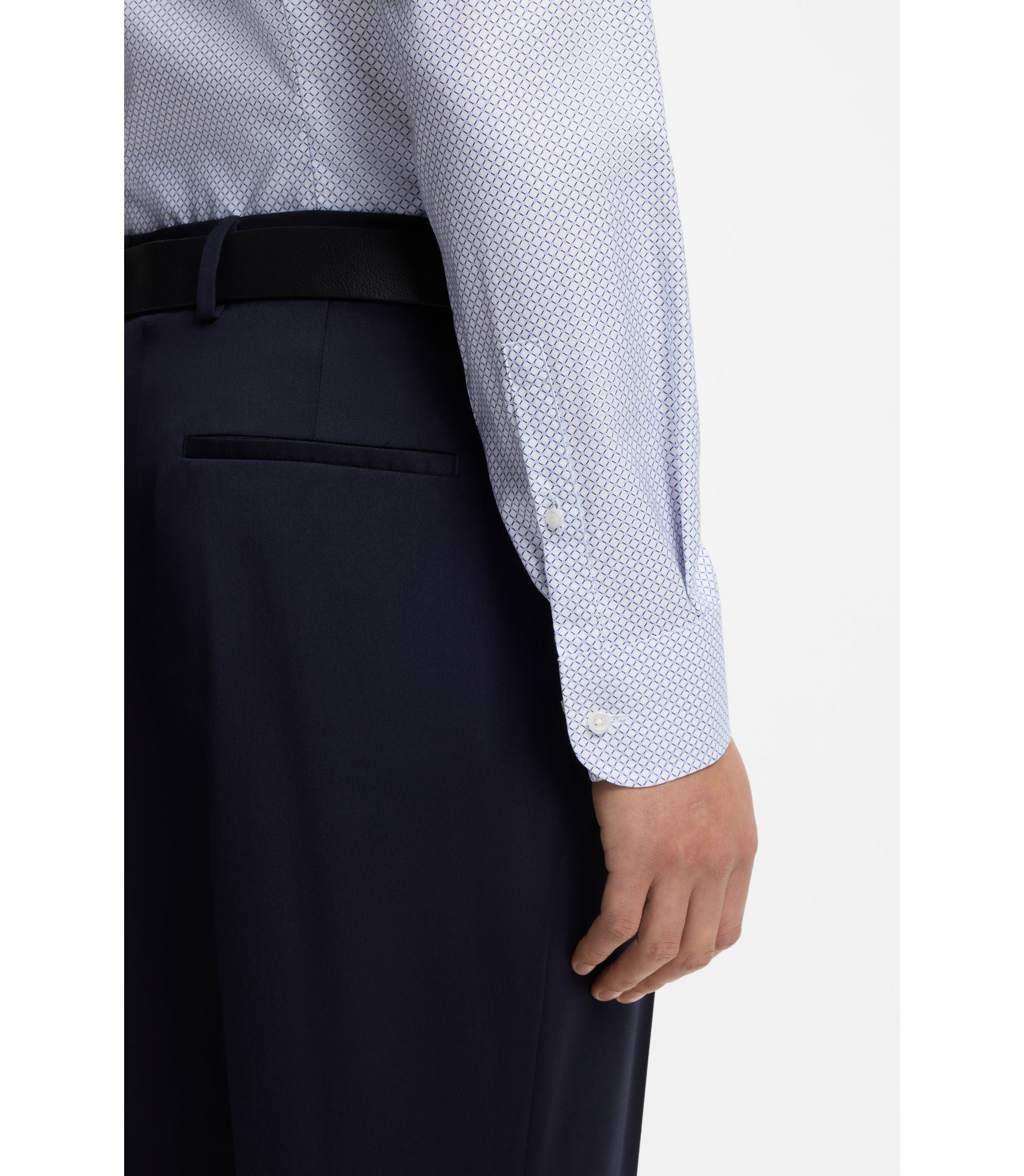 Boss Printed Slim Fit Shirt In Italian Made Twill Light Blue