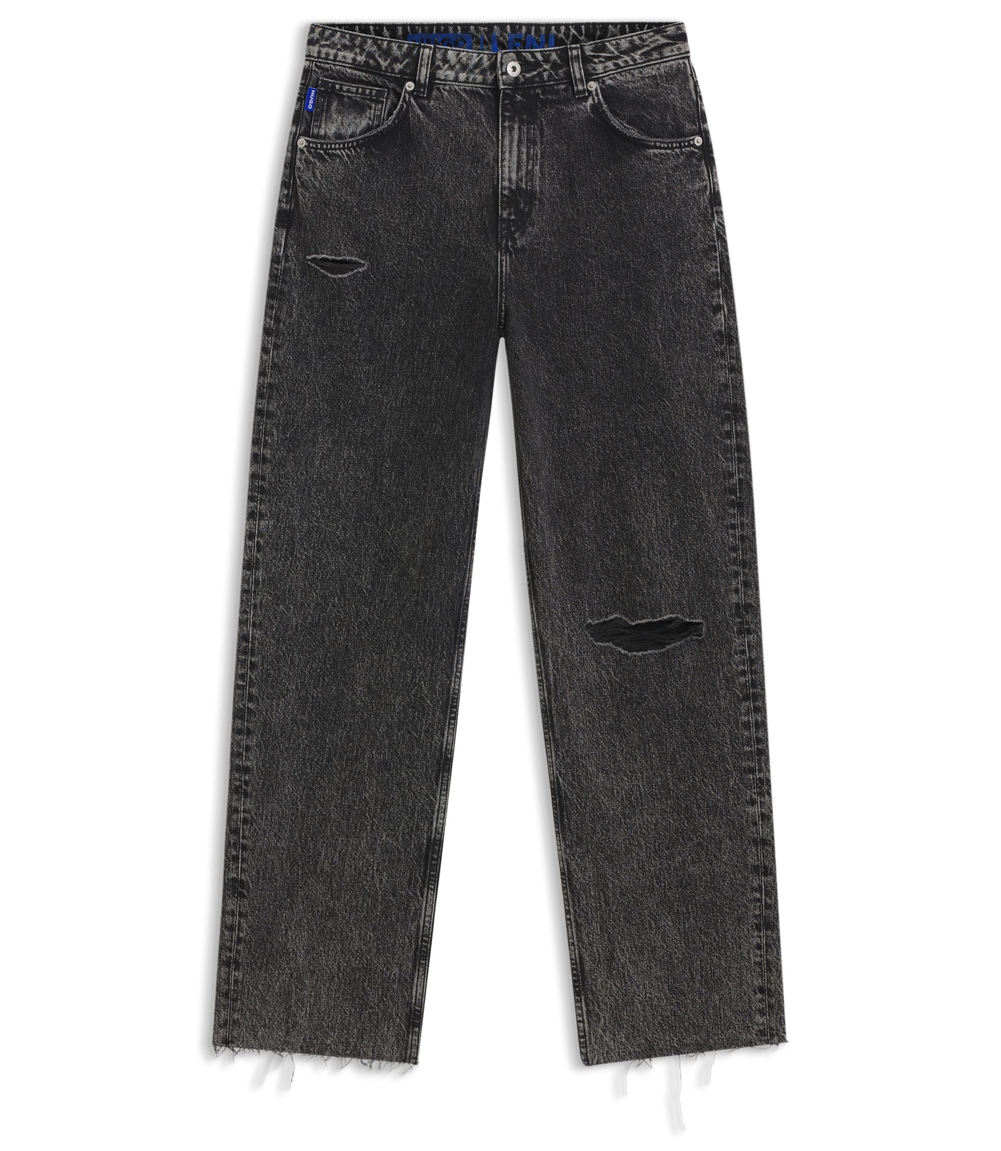 Hugo Black Relaxed Fit Jeans In Rigid Denim Black Women's