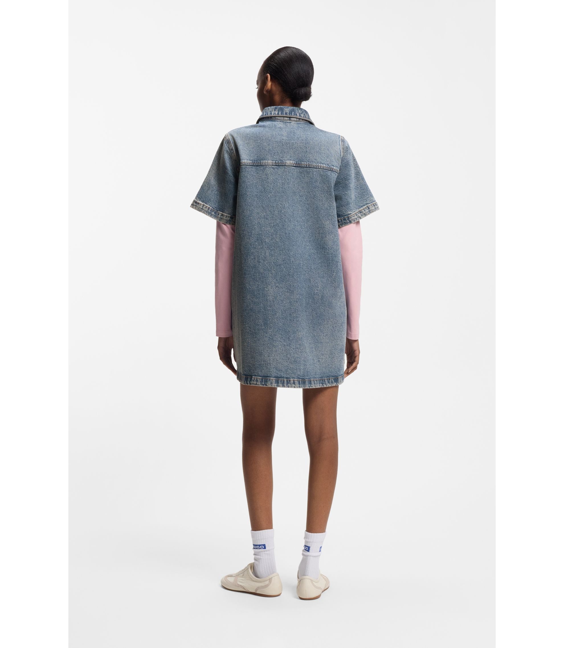 Hugo A Line Dress In Comfort Stretch Denim Blue Women's