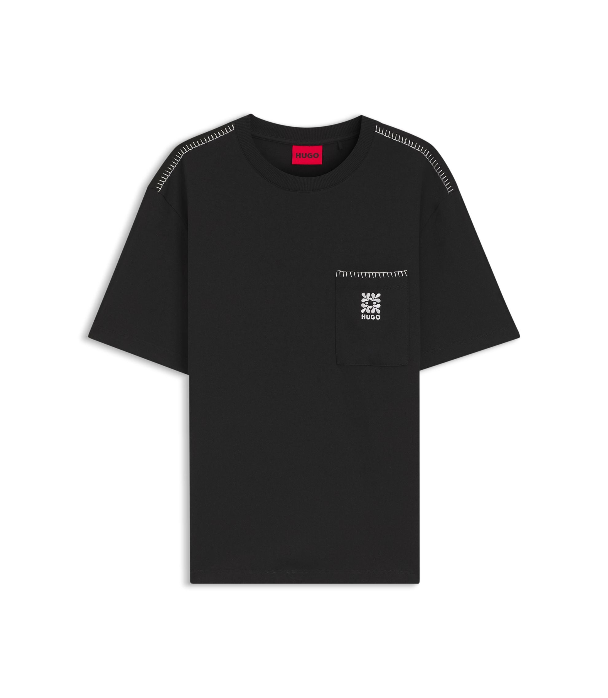 Hugo Cotton Jersey T Shirt With Embroidered Logo Black